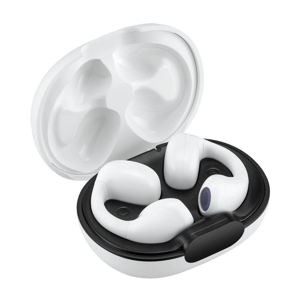 White Truly Wireless Bluetooth Open Ear Clip, Supports Siri and Google Assistants, Sweatproof Earbud and In-Ear
