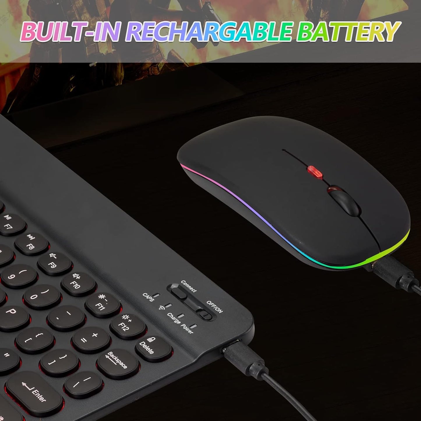 Bluetooth Keyboard and Mouse Combo for Ipad - Rechargeable Wireless Keyboard.