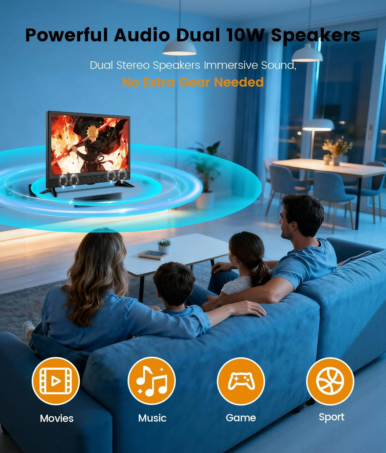 22-Inch Small Smart TV Full HD 1080P | Kitchen Smart TV, Flat Screen Television with Loud Dual Stereo Speakers, 178° Viewing & Wi/Fi (22, Inches)