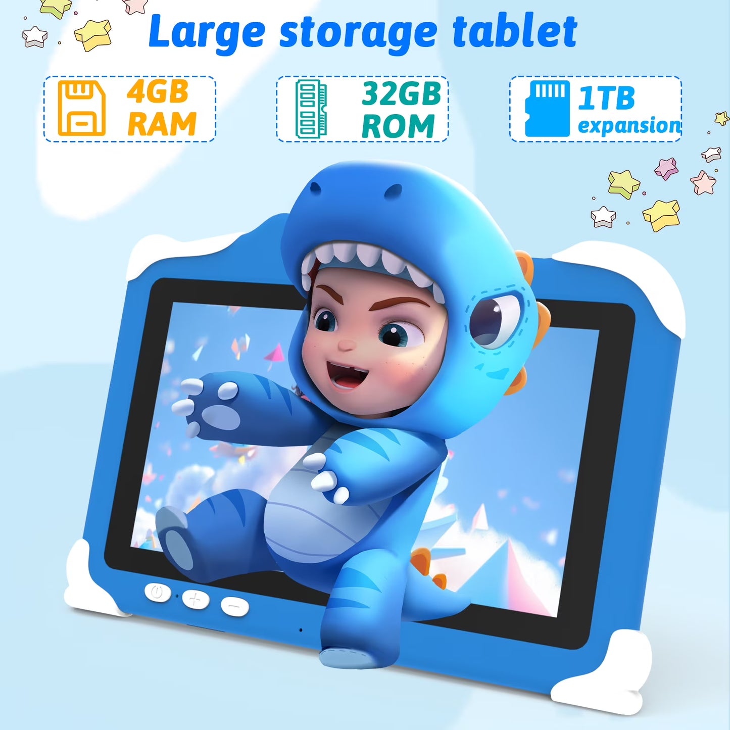 Android 12 Kids Tablet, 7 Inch Tablet for Kids, 4GB RAM 32GB ROM Toddler Tablet, 1.5Ghz Quad-Core Processor, Safety Eye Protection Screen, Parental Control APP, Tablet with Shockproof Case