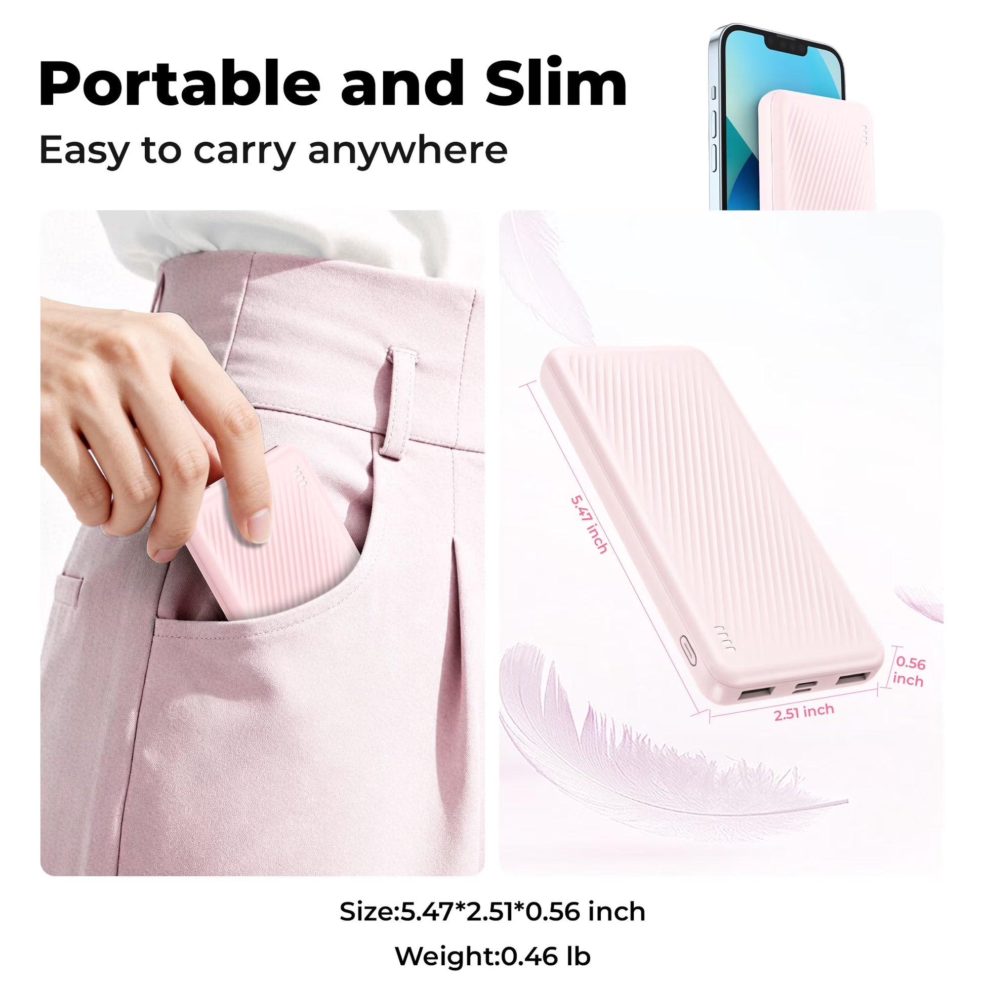 20000 Mah Portable Charger Power Bank Dual USB Battery Pack for Iphone, Ipad, Galaxy, Android, Pixel and Tablet (Pink)