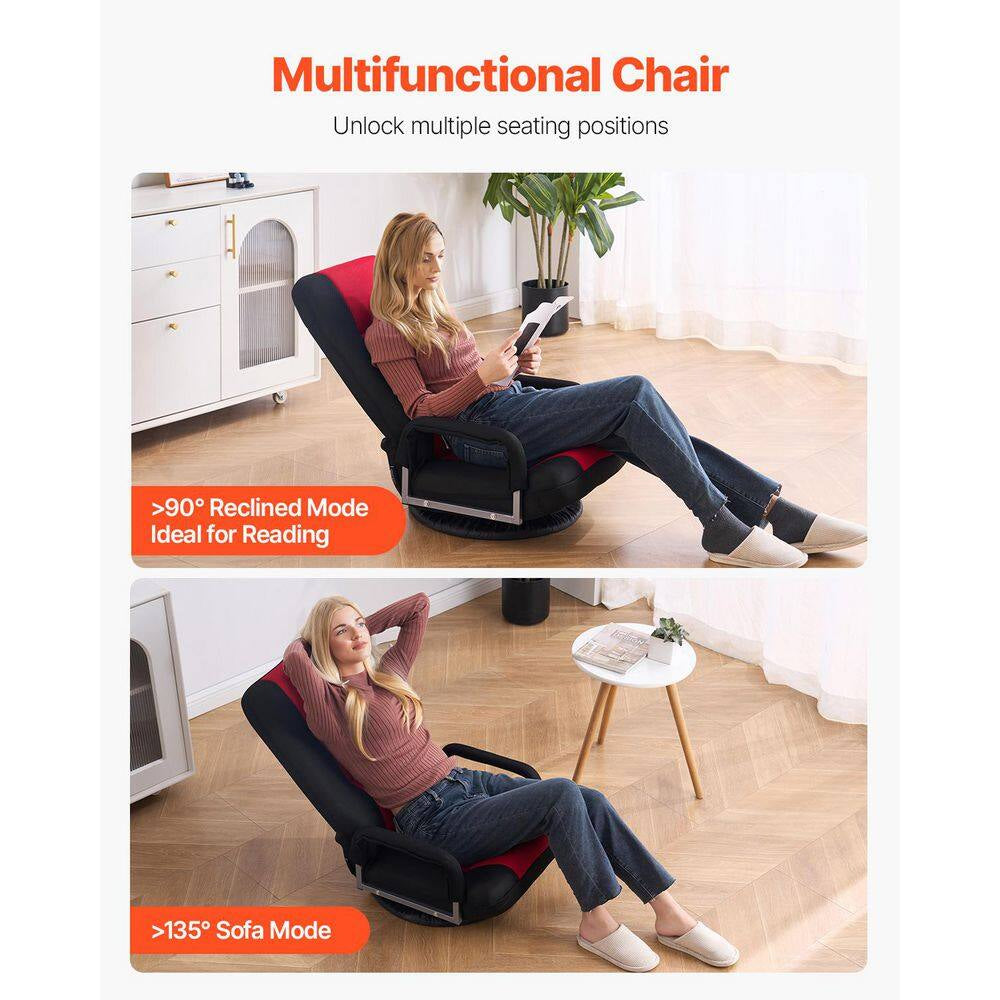 Swivel Floor Gaming Chair, 360° Rotating Floor Chair with 6 Adjustable Position Folding Backrest and Lumbar Black
