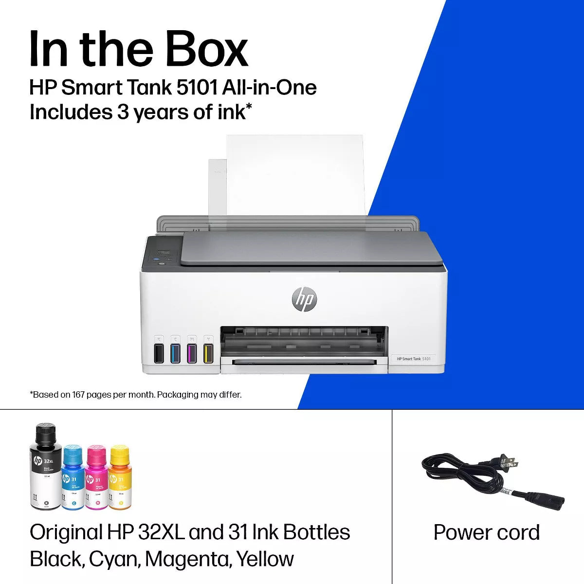 HP Smart Tank 5101 Wireless All-In-One Color Refillable Supertank Printer, Scanner, Copier (1F3Y0A)