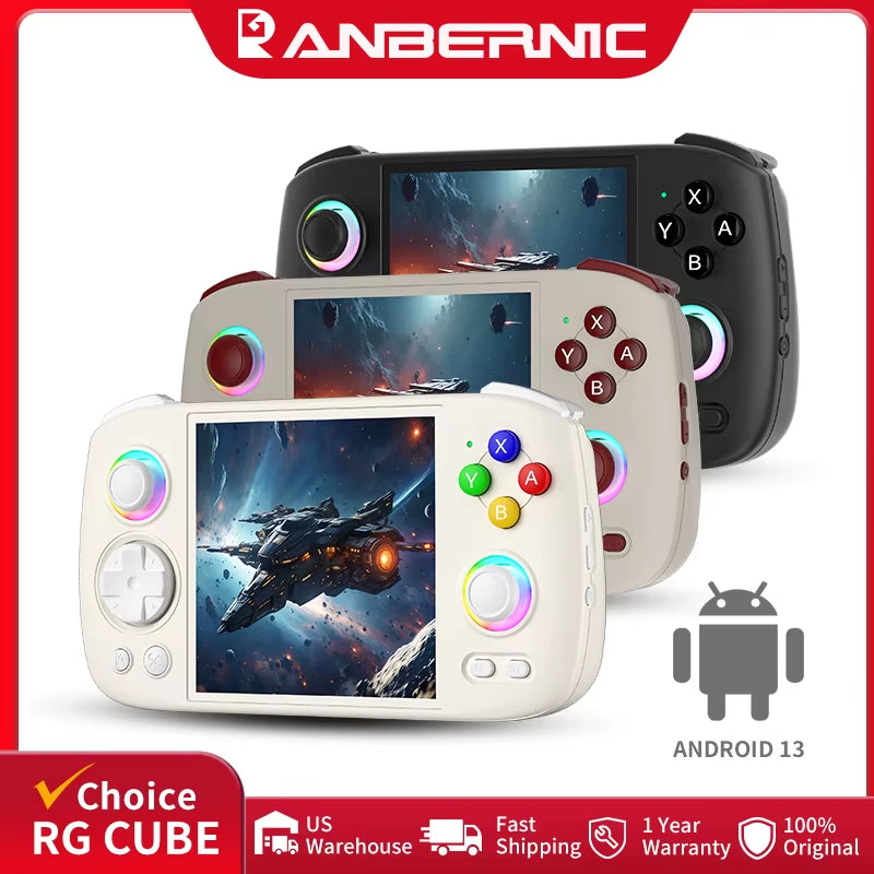 RG Cube Retro Handheld Game Console 3.95" IPS Touch Screen Android 13 RGB Lighting Hall Joystick Support WIFI Streaming