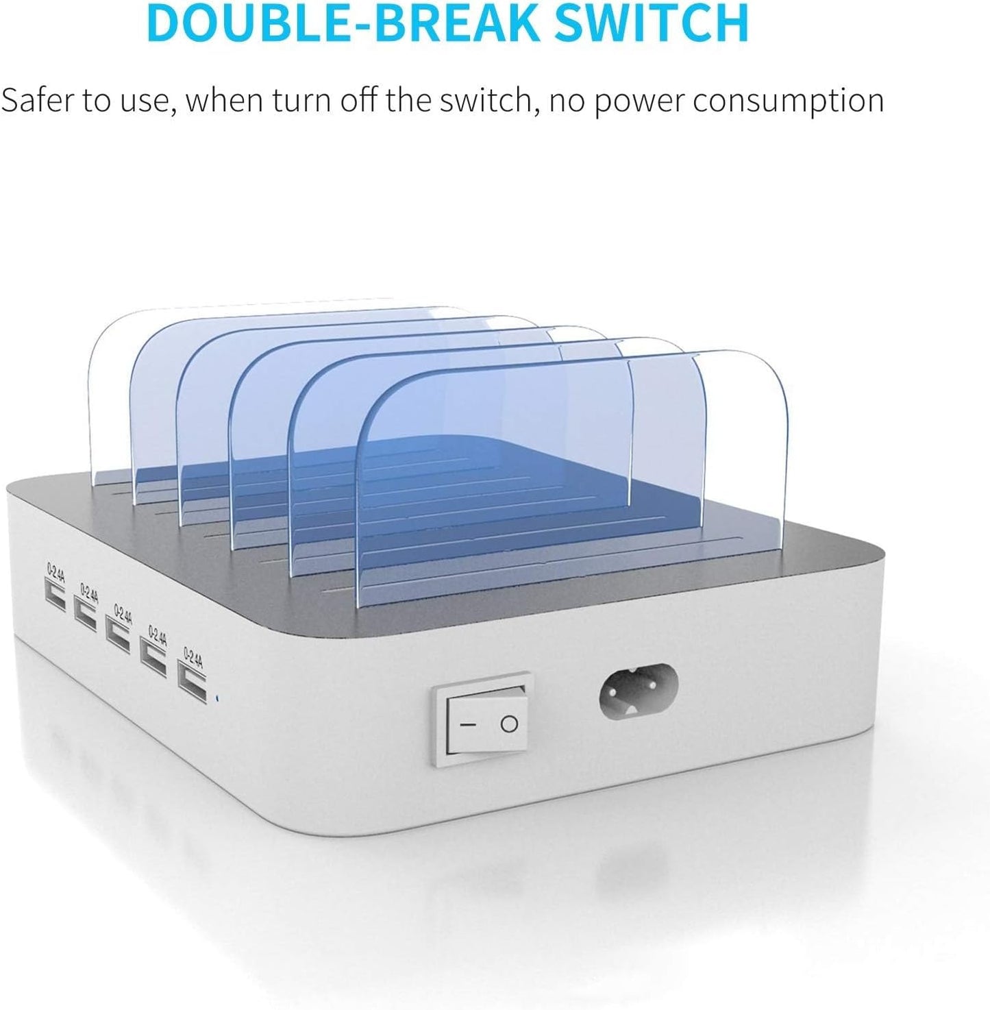 Charging Station for Multiple Devices : 5 Port Multi USB-A Charger Stations Multi-Device Organizer Charging Dock Designed for Iphone Ipad Cell Phone Tablets (7 Short Cables Included)