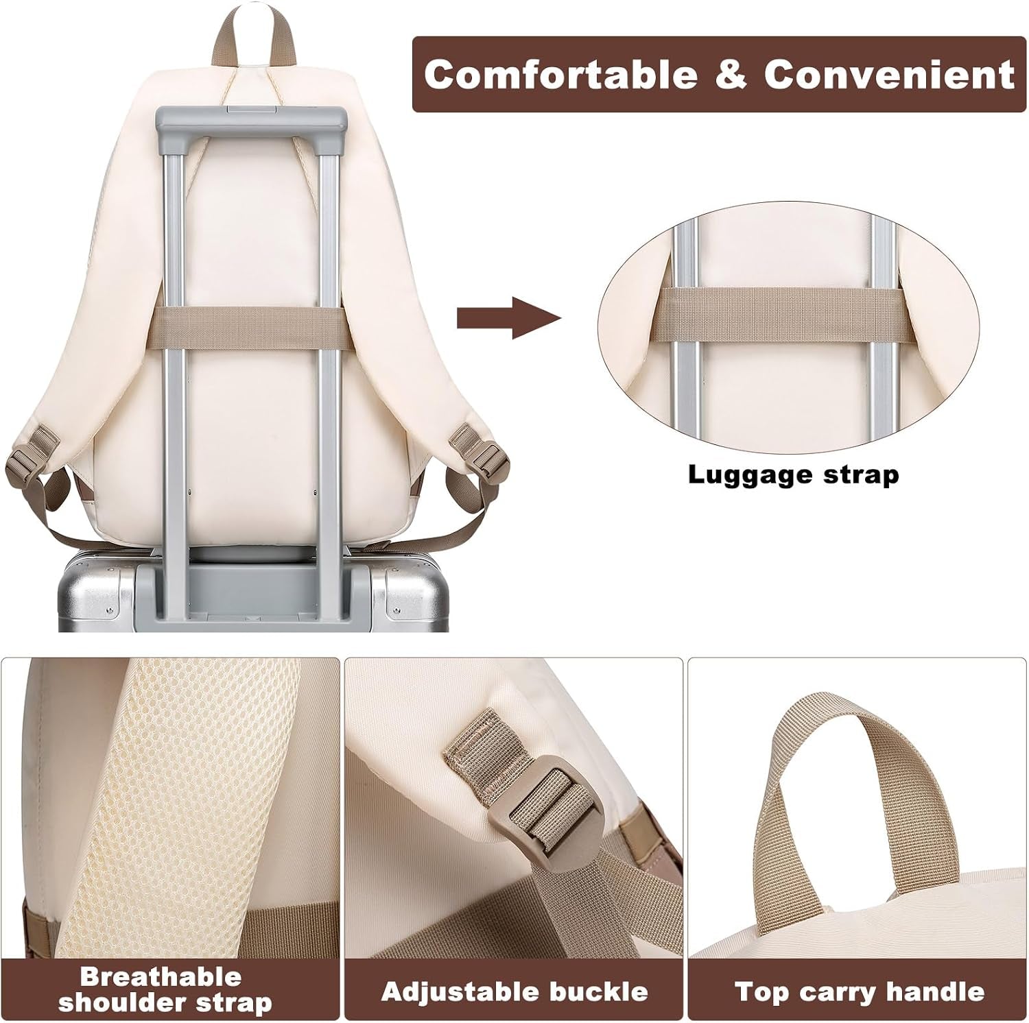 School Backpack for Teen Girls Bookbag: Large 17.3 Inch Backpacks for Kids Middle High School Bookbags Durable Laptop Backpack for Women Cute Student Casual Daypack for Travel Khaki Beige