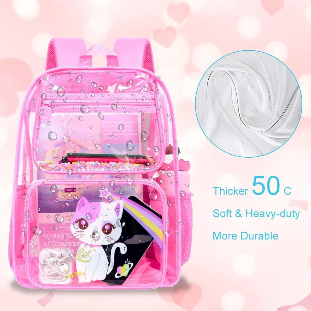 3PCS Clear Backpack for Girls and Boys, Kids See through Backpacks Stadium Approved, Transparent Bookbag for Elementary