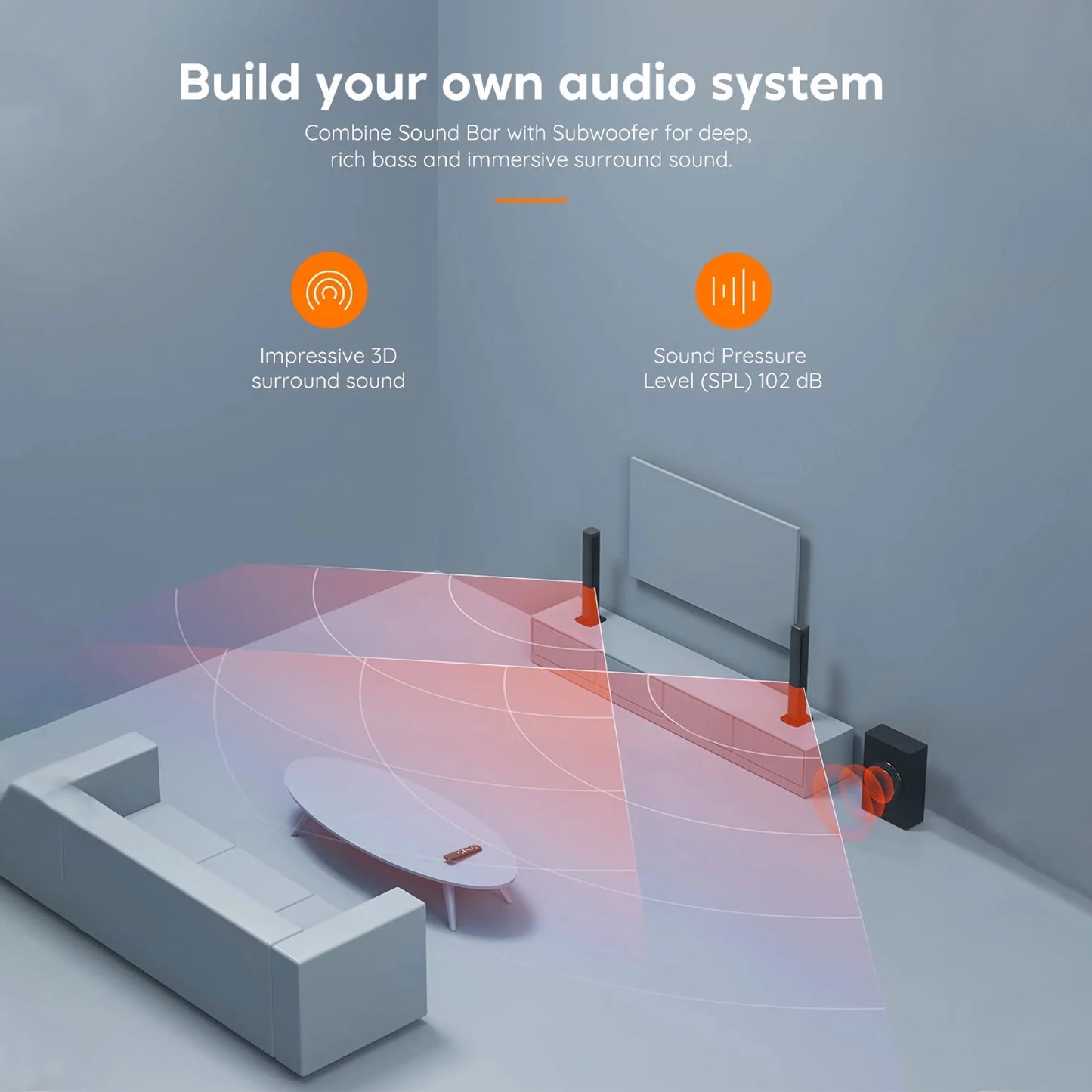 Soundbar with Subwoofer, 2.1 CH Separable Sound Bars for TV, Bluetooth/Hdmi-Arc/Aux/Opt 3D Surround Sound