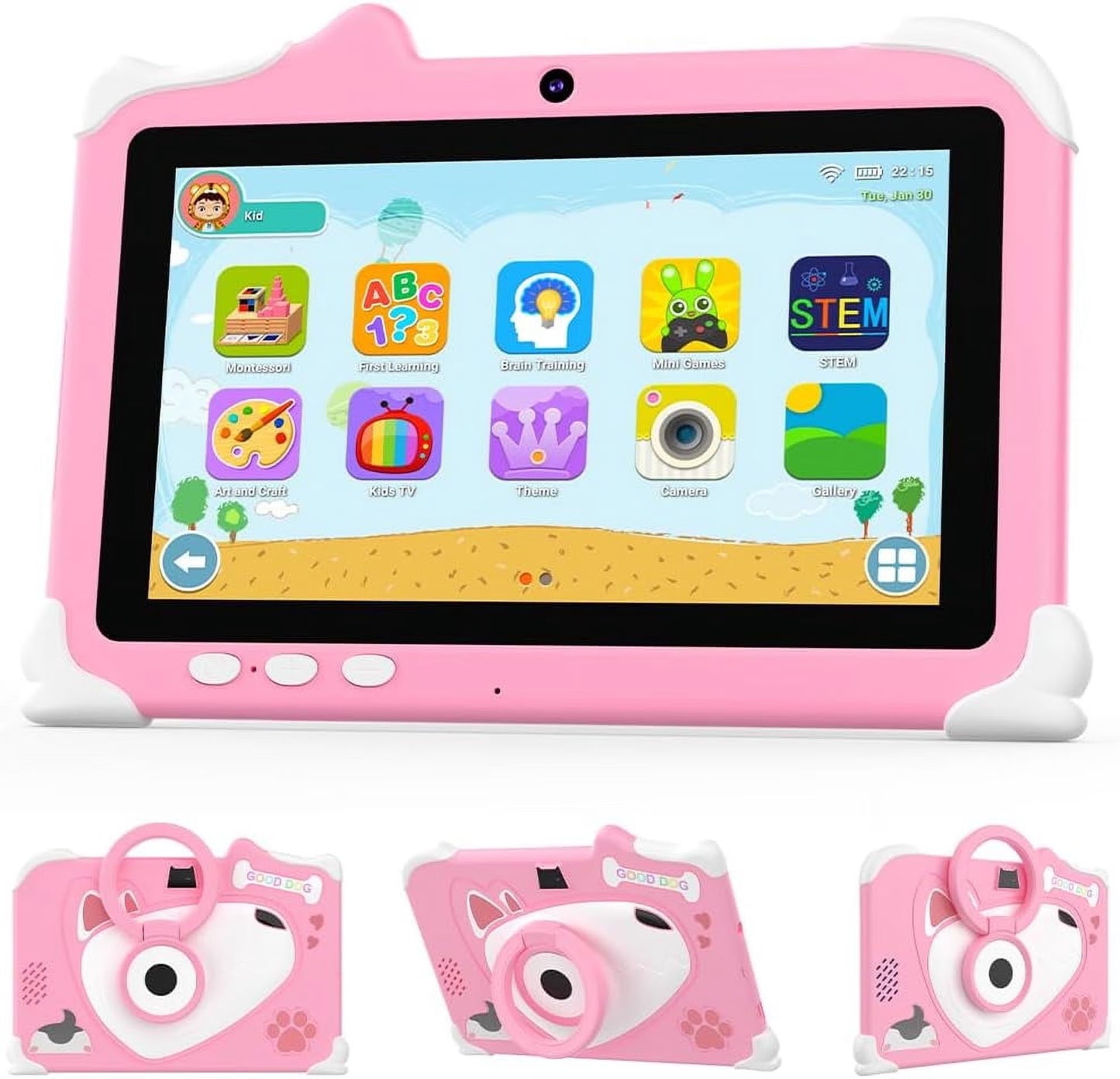 Android 12 Kids Tablet, 7 Inch Tablet for Kids, 4GB RAM 32GB ROM Toddler Tablet, 1.5Ghz Quad-Core Processor, Safety Eye Protection Screen, Parental Control APP, Tablet with Shockproof Case