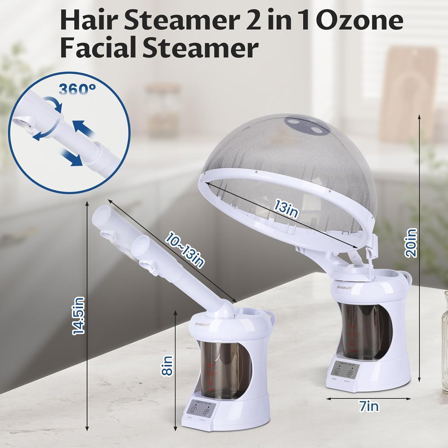 Hair Steamer,2 in 1 Hair and Facial Steamer with Extendable Arm, Portable Tabletop Steamer, Suitable for Home and Salon Personal Care