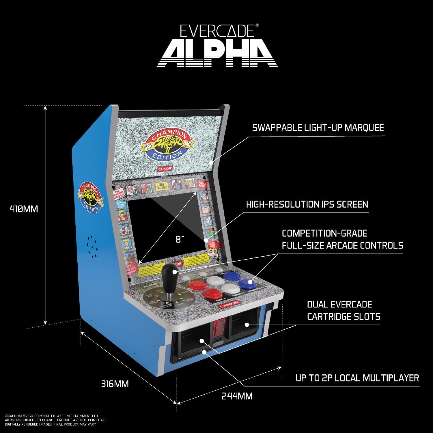 Evercade Alpha Street Fighter Bartop Arcade - Pre-Assembled Unit with Competition-Grade Arcade Controls + 8” High-Resolution IPS Screen
