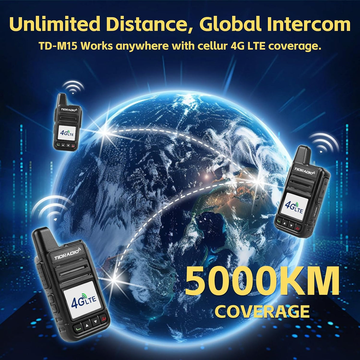 TD-M15 Rapid Global Walkie Talkies 5000 Mile Long Range Poc Radios, 4G LTE Unlimited Range Nationwide PTT Two Way Radios for Family, Logistics, Company, Construction with Sim Card (8Pcs)