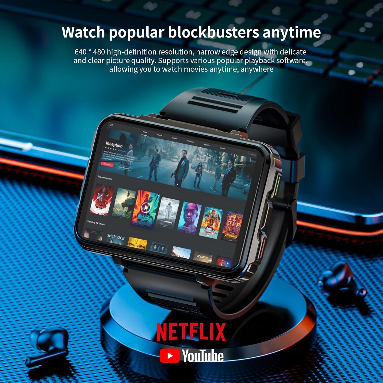 4G SIM Card Smart Watch, 6GB+128GB Android Smartwatch Phone Call, 2.4" Large Screen Sport Watch 1500Mah Dual Camera Wifi Bluetooth GPS Smart Watches for Men