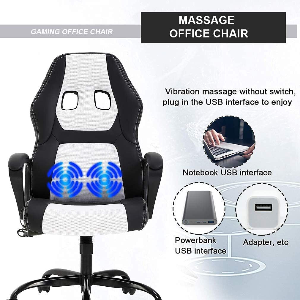 Massage Computer Gaming Chair Swivel Office Ergonomic Racing Chair Seat White