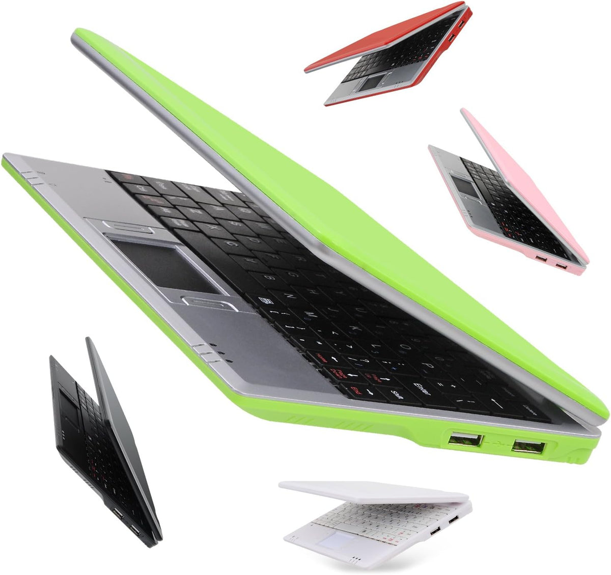 7 Inch Portable Mini Computer Laptop PC Netbook for Kids Android 12 Quad Core 32GB Wifi Built in Camera Youtube Flash Player (Green)
