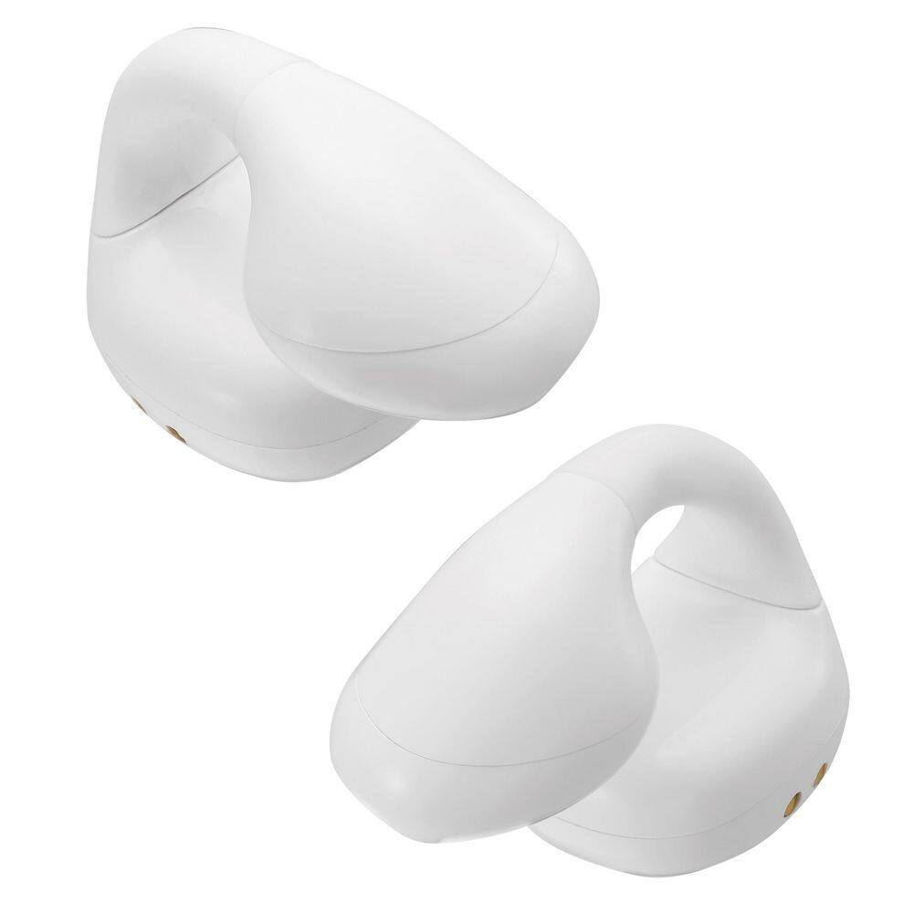 White Truly Wireless Bluetooth Open Ear Clip, Supports Siri and Google Assistants, Sweatproof Earbud and In-Ear