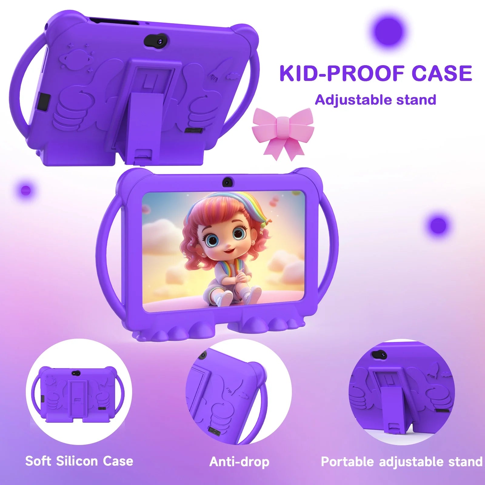 Android Tablet 7 Inch Kids Tablet with Protective Case, 4GB+32GB (Supports 512GB), Dual Cameras, 3000Mah Battery, Wifi 6, 1080P HD - Perfect Holiday/Birthday Gift