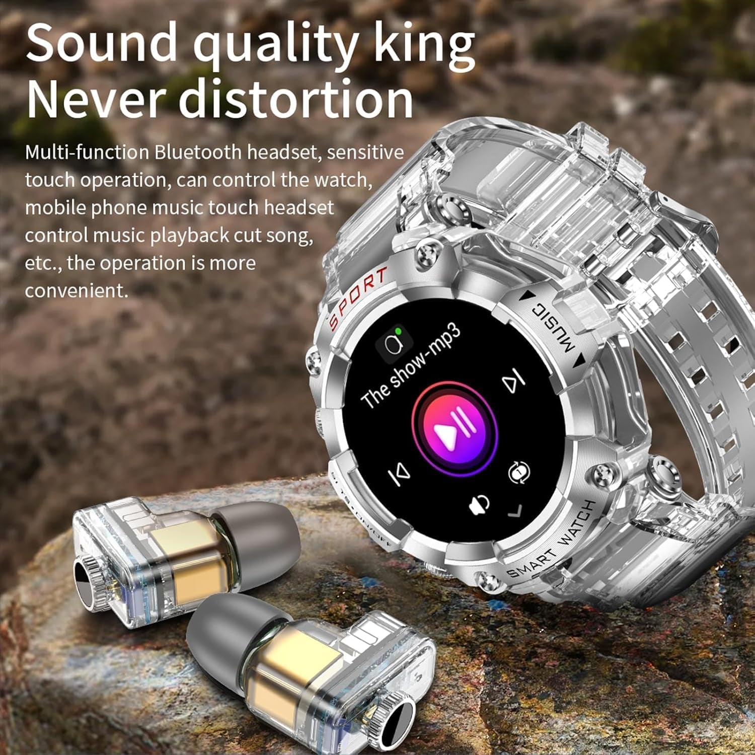 Smart Watch with Earbuds for Women Men,1.52" HD Touch Screen & Bluetooth Call (Make/Answer),Activity Tracker 2 in 1 Heart Rate Monitor,Bluetooth Watch with Local Music for Android Ios
