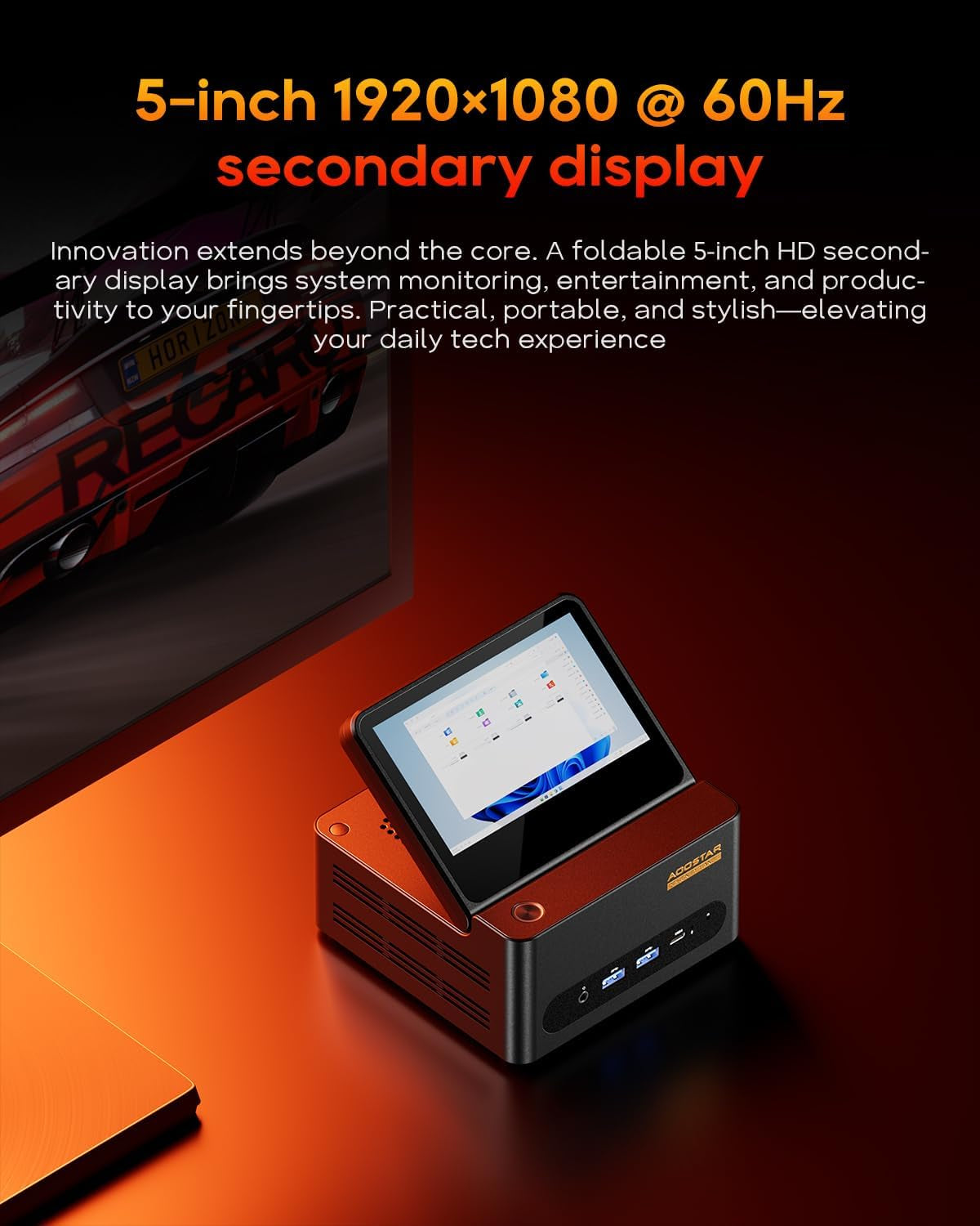 G-FLIP Mini PC, AMD Ryzen 7 H255, 5-Inch Foldable Touchscreen, Barebone Mini Computer, Dual USB4, Oculink, Dual 2.5Gbe LAN, 2× DDR5 Slots, 2× M.2 Nvme Slots, No RAM/SSD/OS