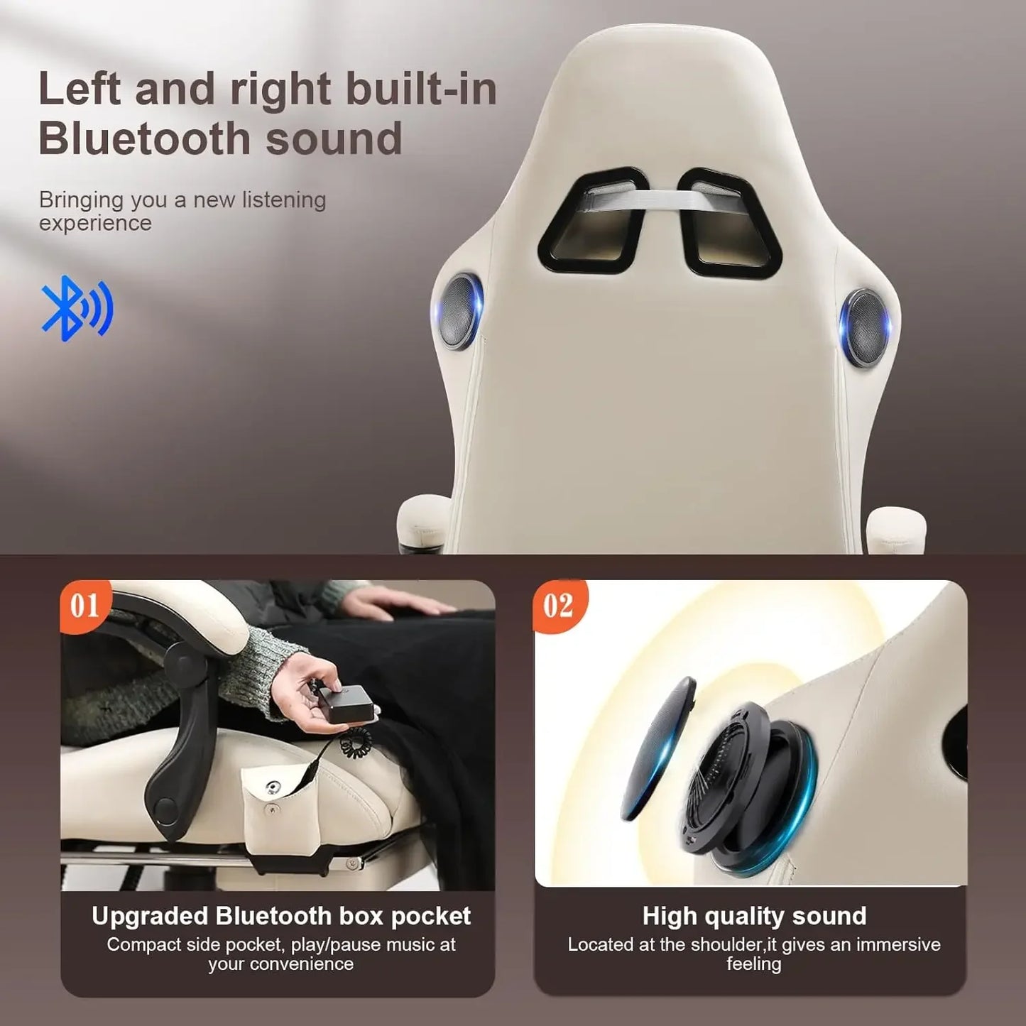 GTPLAYER Gaming Chair, Computer Chair with Footrest and Bluetooth Speakers, High Back Ergonomic Gaming Chair, Reclining Gaming C