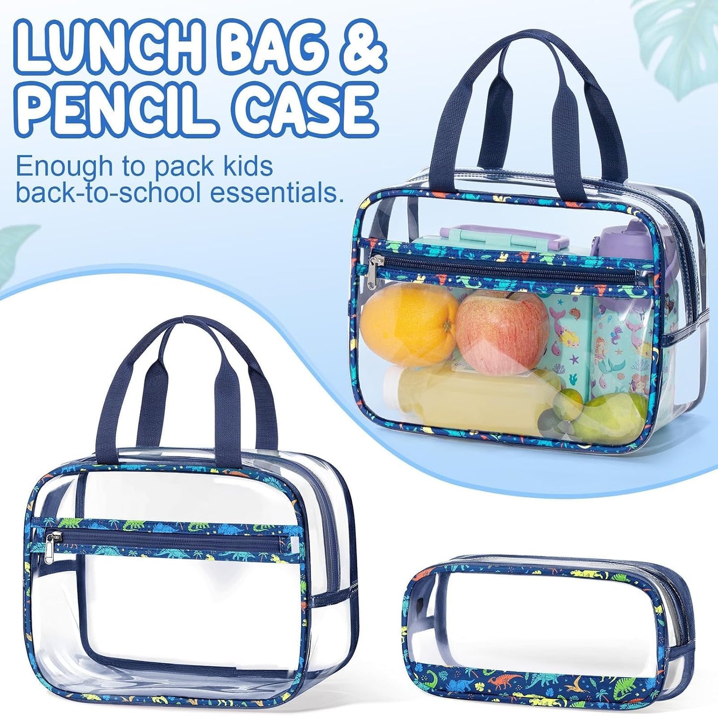 Clear Backpack for Boys, 3PCS Heavy Duty PVC Transparent Boys Backpack with Lunch Box & Pencil Case, School Stadium Event Approved Toddler School Bookbag for Preschool Kindergarten Elementary