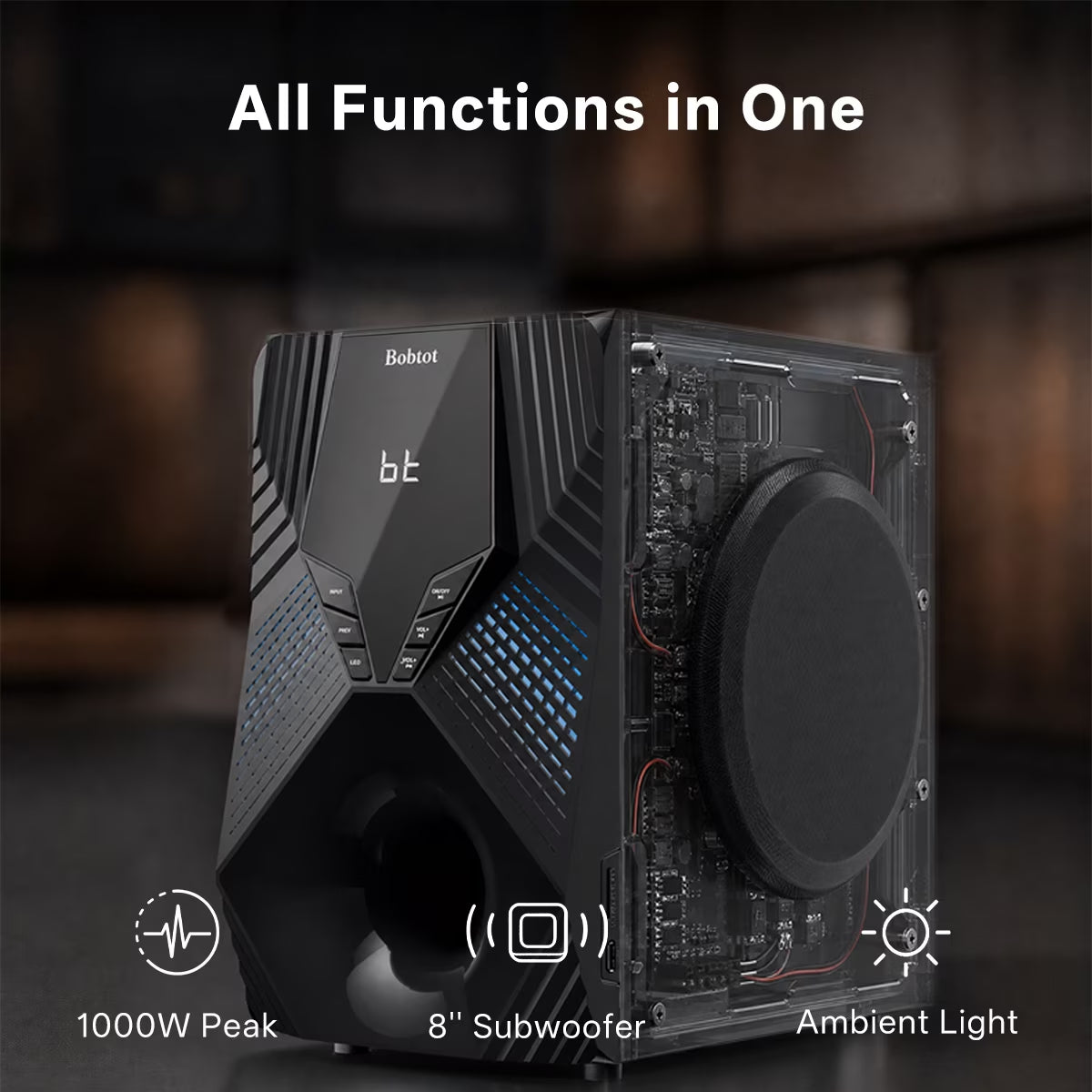 5.1/2.1 Channel Surround Sound Speaker System 1000W Bluetooth Home Theater with 8" Subwoofer, Bluetooth, USB, Includes Remote, LED Light Effects - Perfect for TV Movies, Karaoke