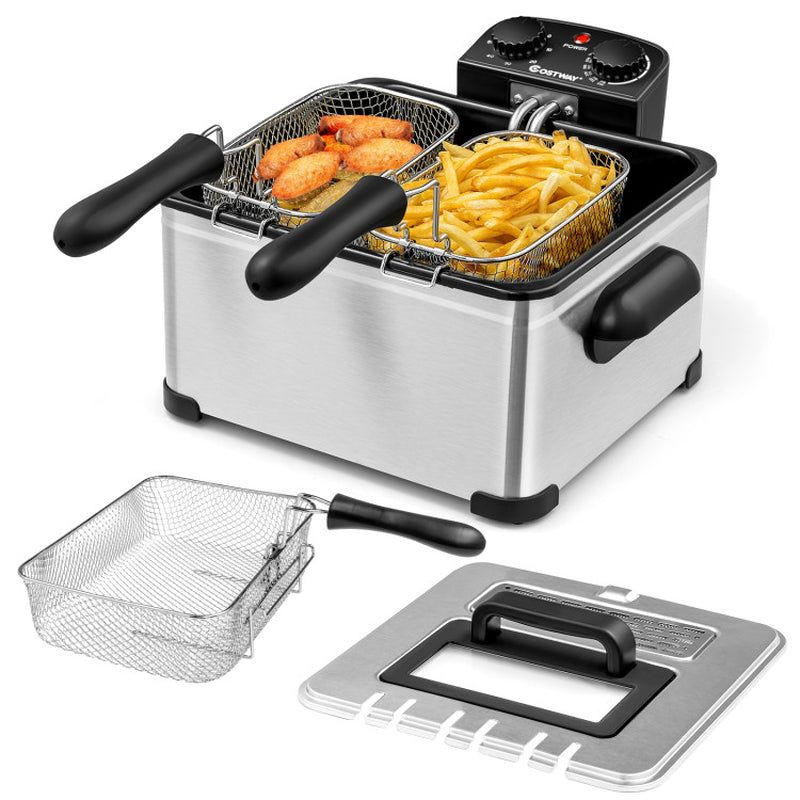 Electric Deep Fryer 5.3Qt/21-Cup Stainless Steel 1700W with Triple Basket