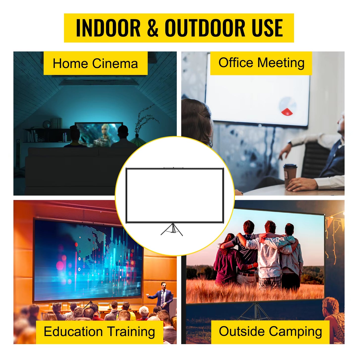 60 70 80 90 100 110 in Tripod Projector Screen W/ Stand 16:9 4K HD Portable Home Cinema for Indoor & Outdoor Projection