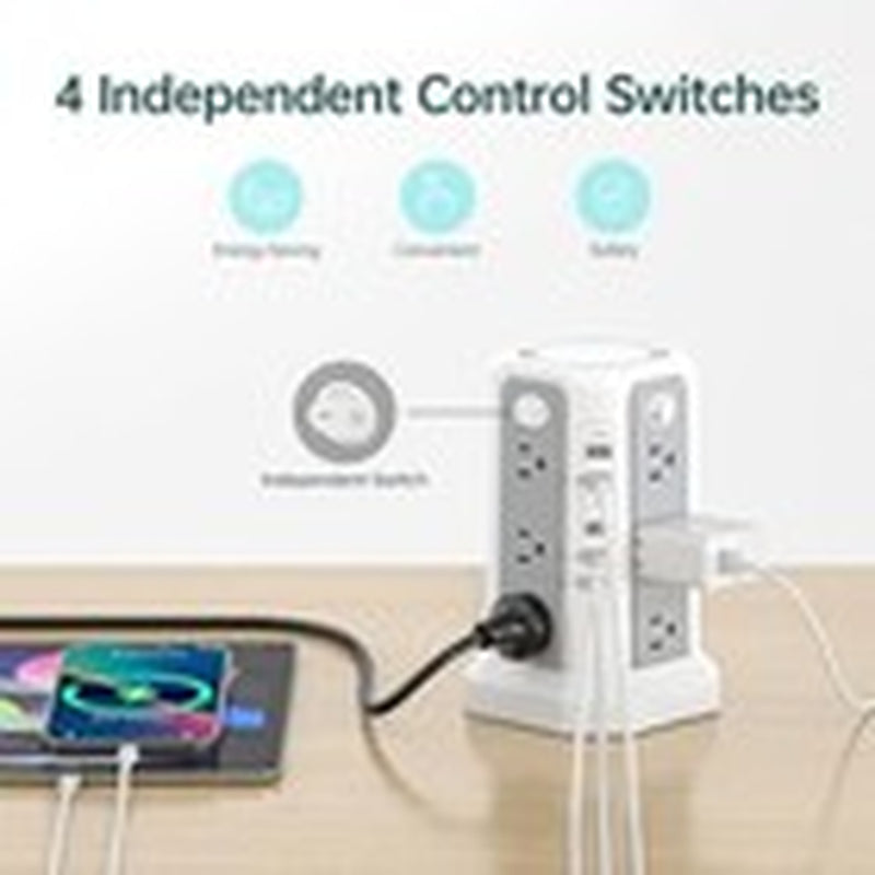 Surge Protector Tower with USB C, 10FT Cord, Power Strip - Black, 1 Pc