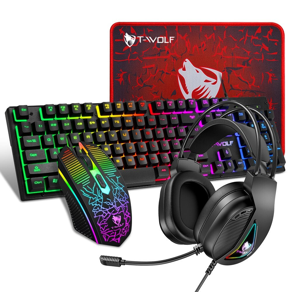 RGB PC Gaming Keyboard Mouse & Headset Set LED Gamer Bundle Mechanical Kits 4IN1