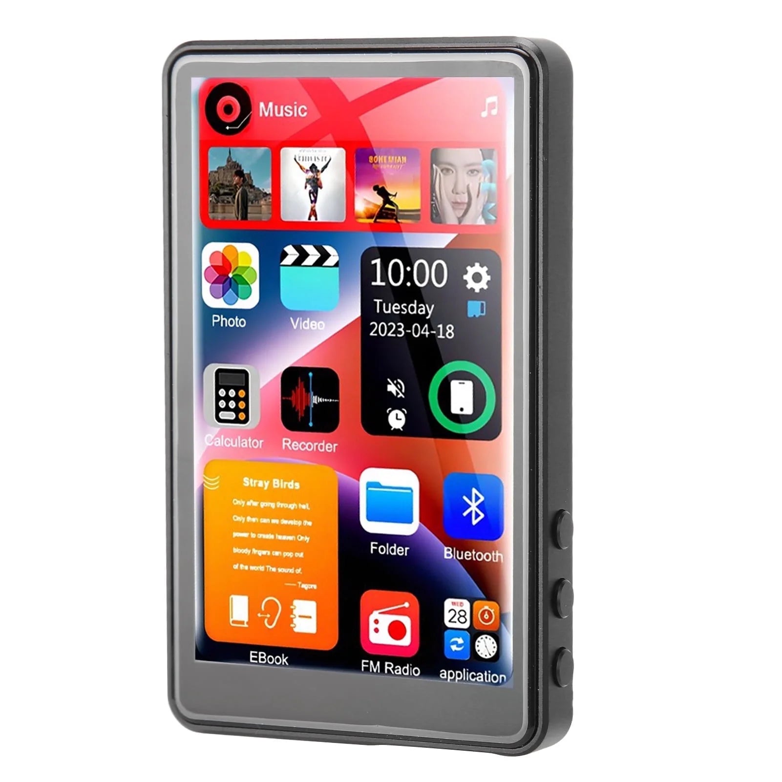 144GB Mp3 Player with Bluetooth, 4.0 Inch Full Touchscreen Mp4 Player, Voice Recorder, Portable Hifi Sound Mp3 Music Player with Earphones, Built-In HD Speaker, Black