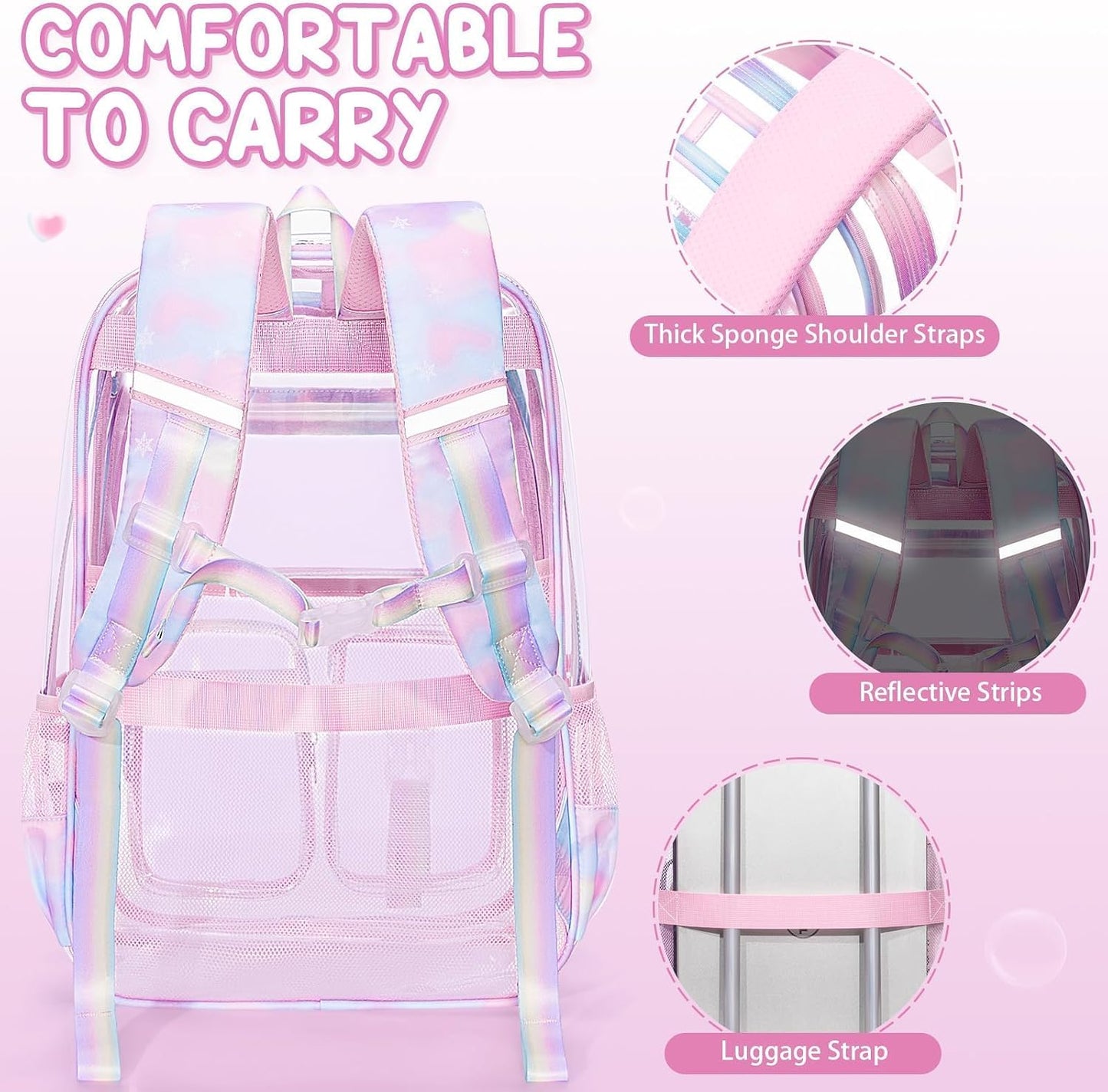 Clear Backpack for Boys, 3PCS Heavy Duty PVC Transparent Boys Backpack with Lunch Box & Pencil Case, School Stadium Event Approved Toddler School Bookbag for Preschool Kindergarten Elementary