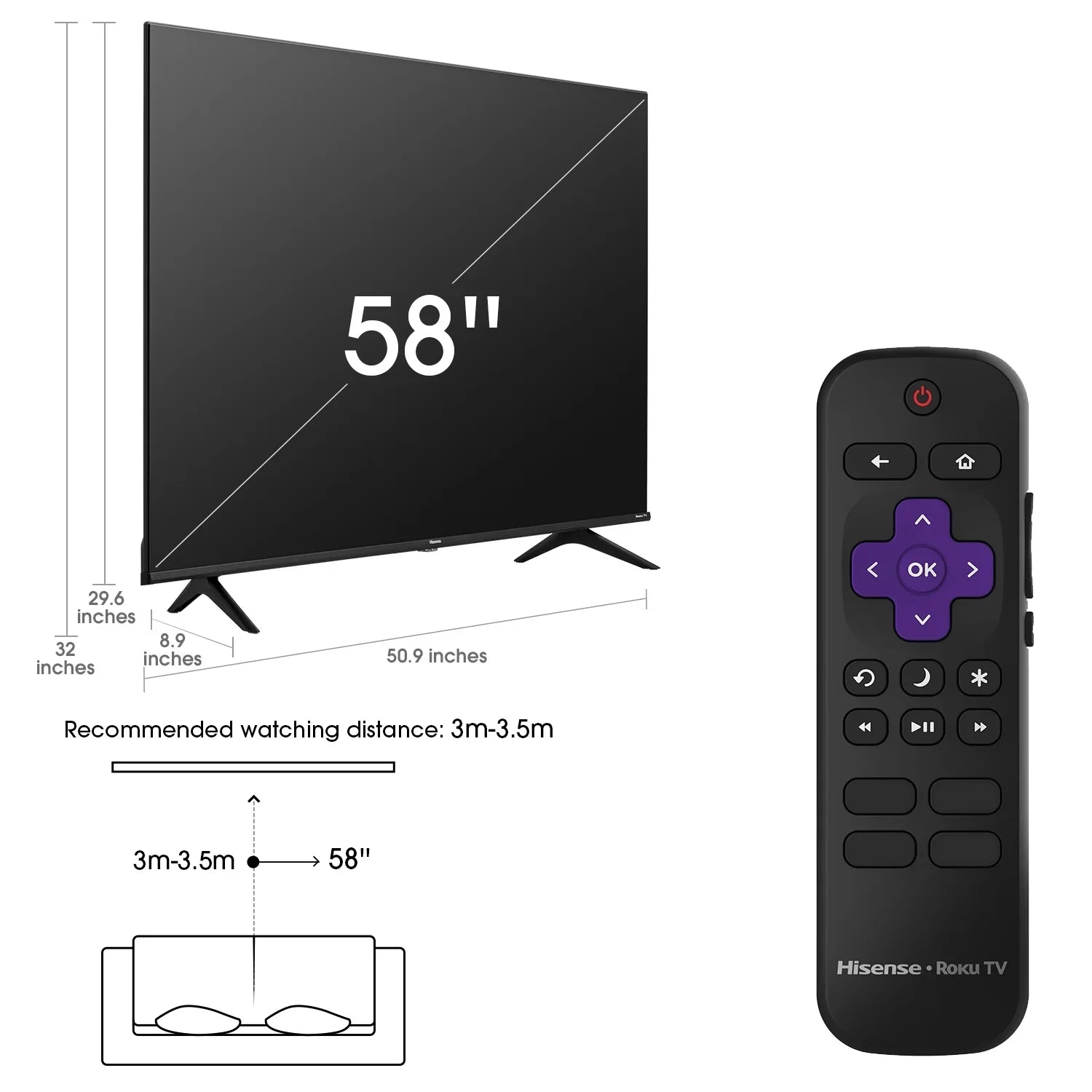 58" Class 4K UHD LED LCD Roku Smart TV HDR R6 Series 58R6E