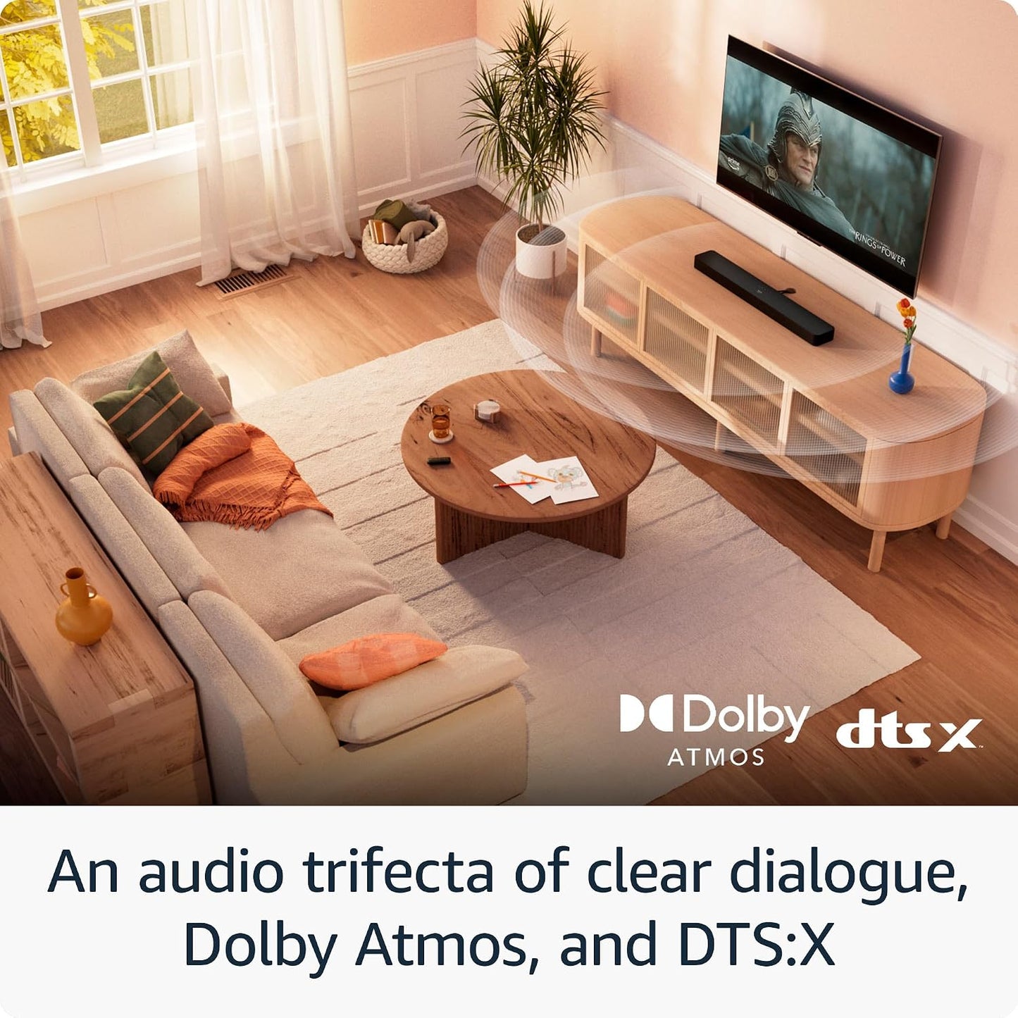 Fire TV Soundbar plus with Subwoofer and Surround Sound Speakers (Newest Model), 5.1 Channel, Dolby Atmos, Clear Dialogue