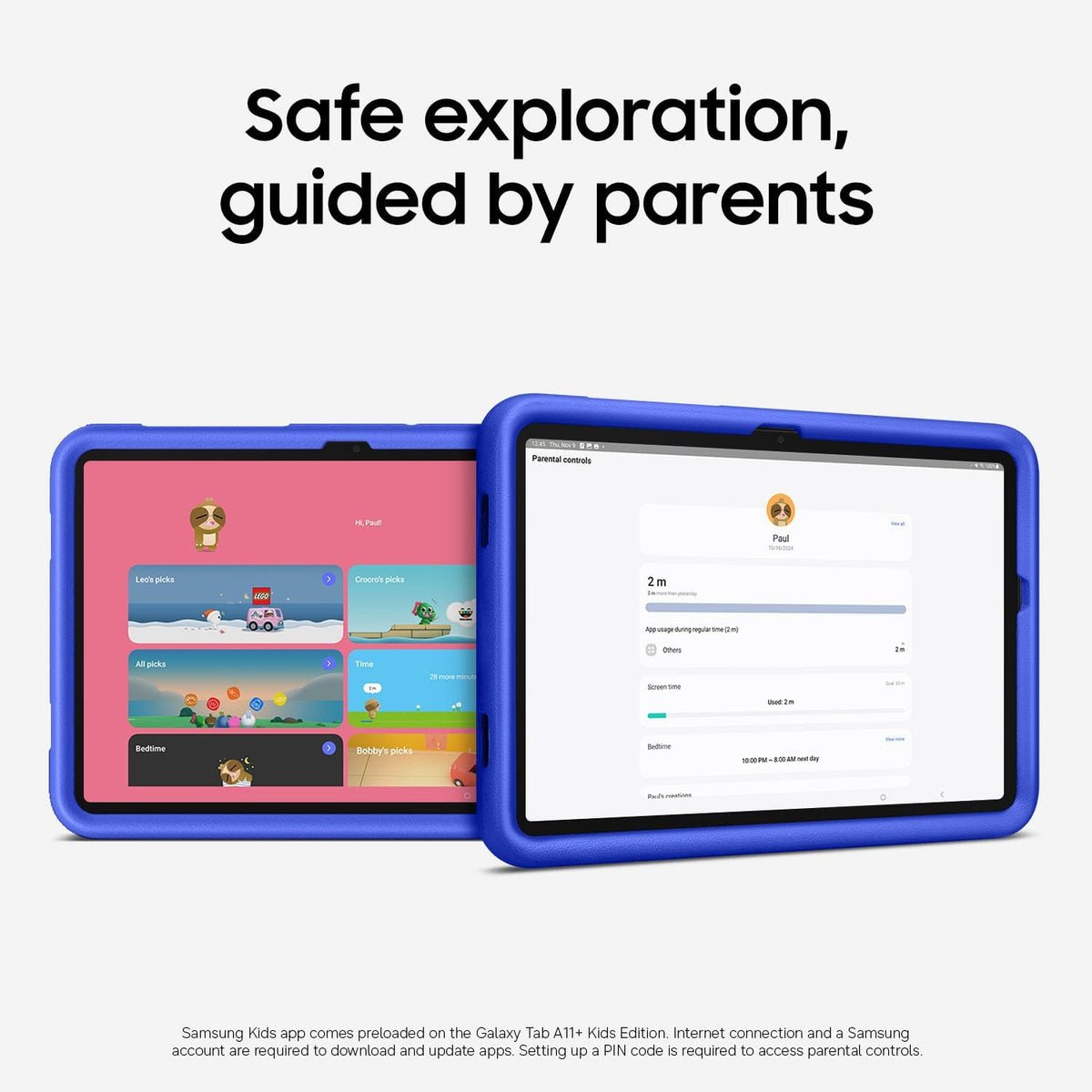 Samsung Galaxy Tab A11+ Kids Edition, Amazon Exclusive, 128 GB Android Tablet, Large Display, Durable, Slim, Light, Long Battery Life, US Version, Royal Blue