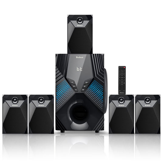 5.1/2.1 Channel Surround Sound Speaker System 1000W Bluetooth Home Theater with 8" Subwoofer, Bluetooth, USB, Includes Remote, LED Light Effects - Perfect for TV Movies, Karaoke
