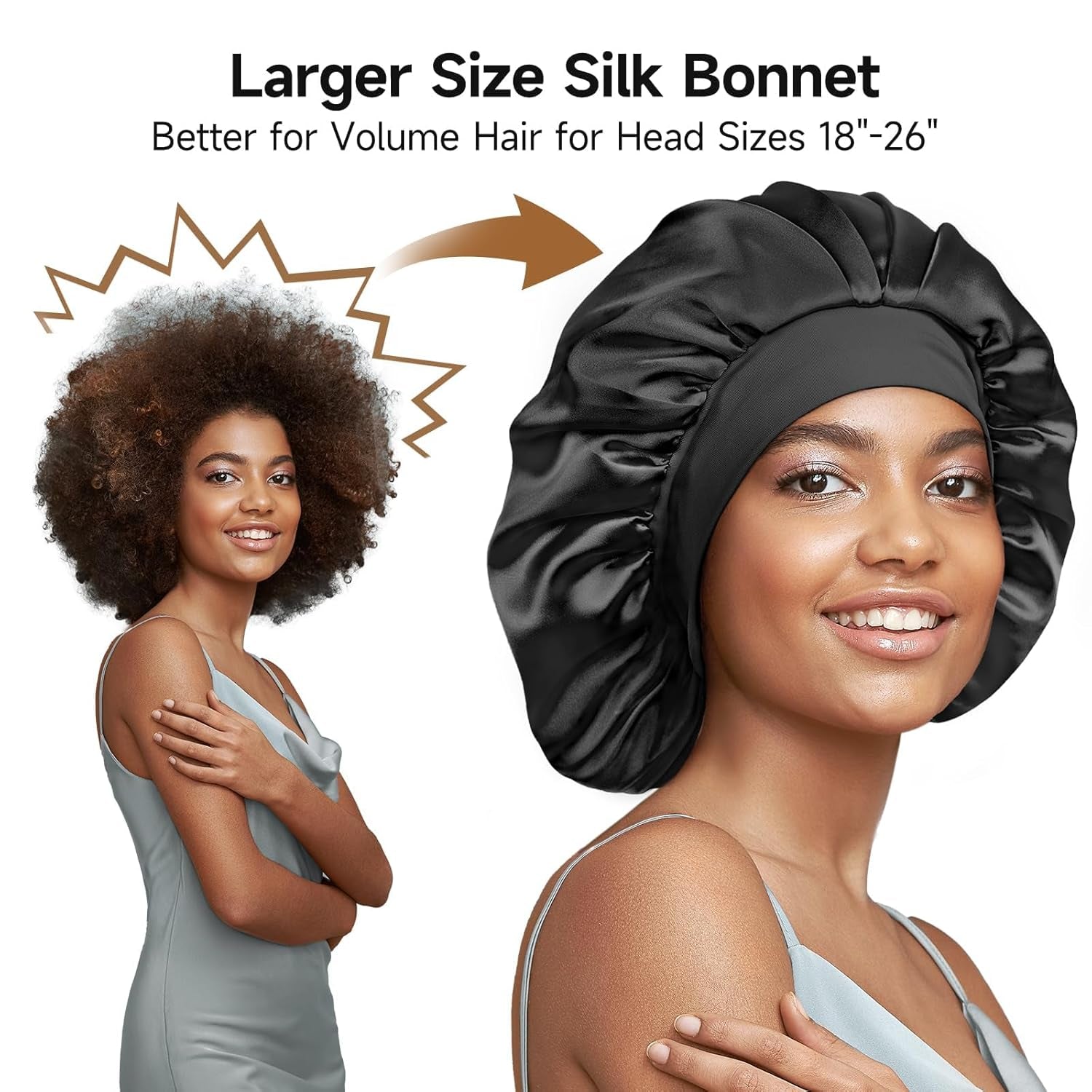 22 Momme 100% Real Mulberry Silk Bonnet for Sleeping Women, Large Hair Care Bonn
