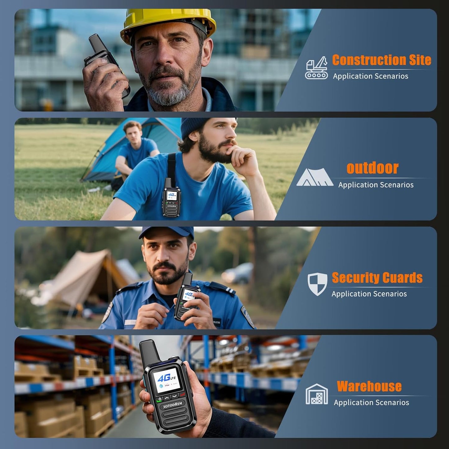 Global Lifetime Free Rapid Walkie Talkies Unlimited Range 4G LTE Poc(Push-To-Talk over Cellular) Radios Nationwide PTT Cellular Radios Long Distance for Family, Logistics, Company 4Pcs with Sim Card