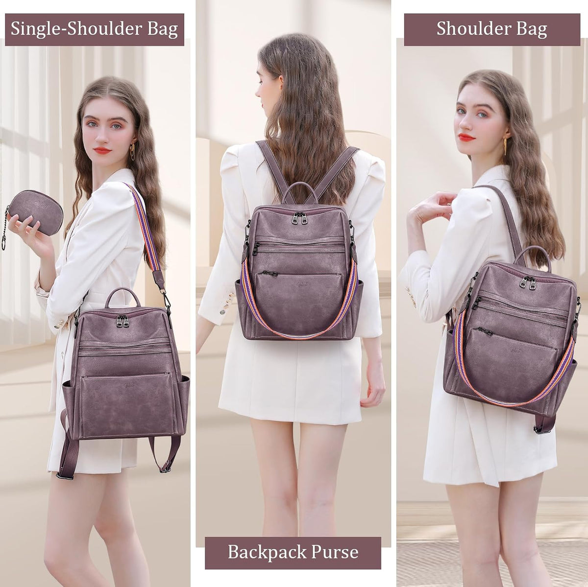 Leather Backpack Purse for Women Designer Ladies Shoulder Bag Fashion Faux Work Travel Handbags
