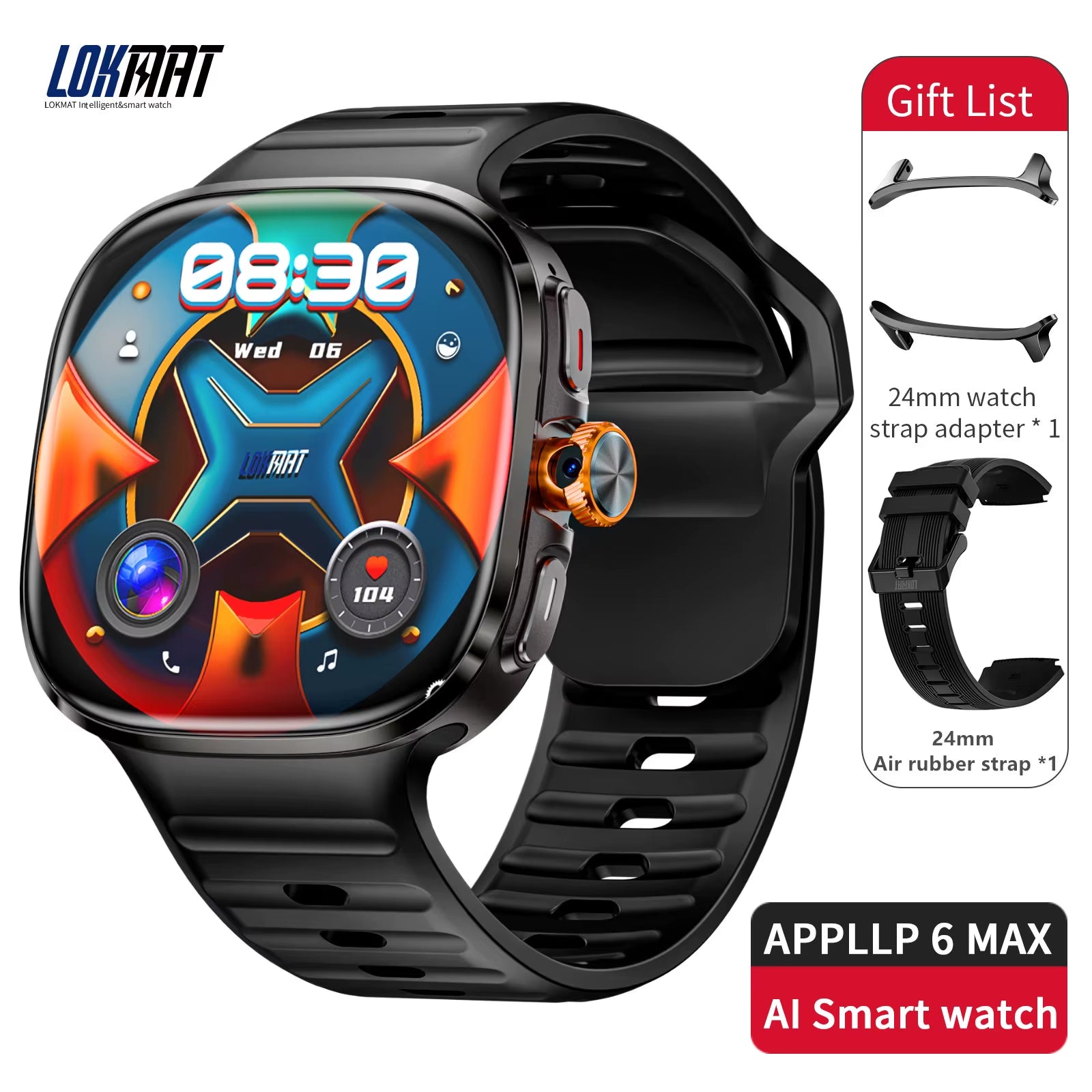 New APPLLP 6 MAX Android Smart Watch Phone Amoled Touch Screen Rotating Camera AI Translation Function Chatgpt