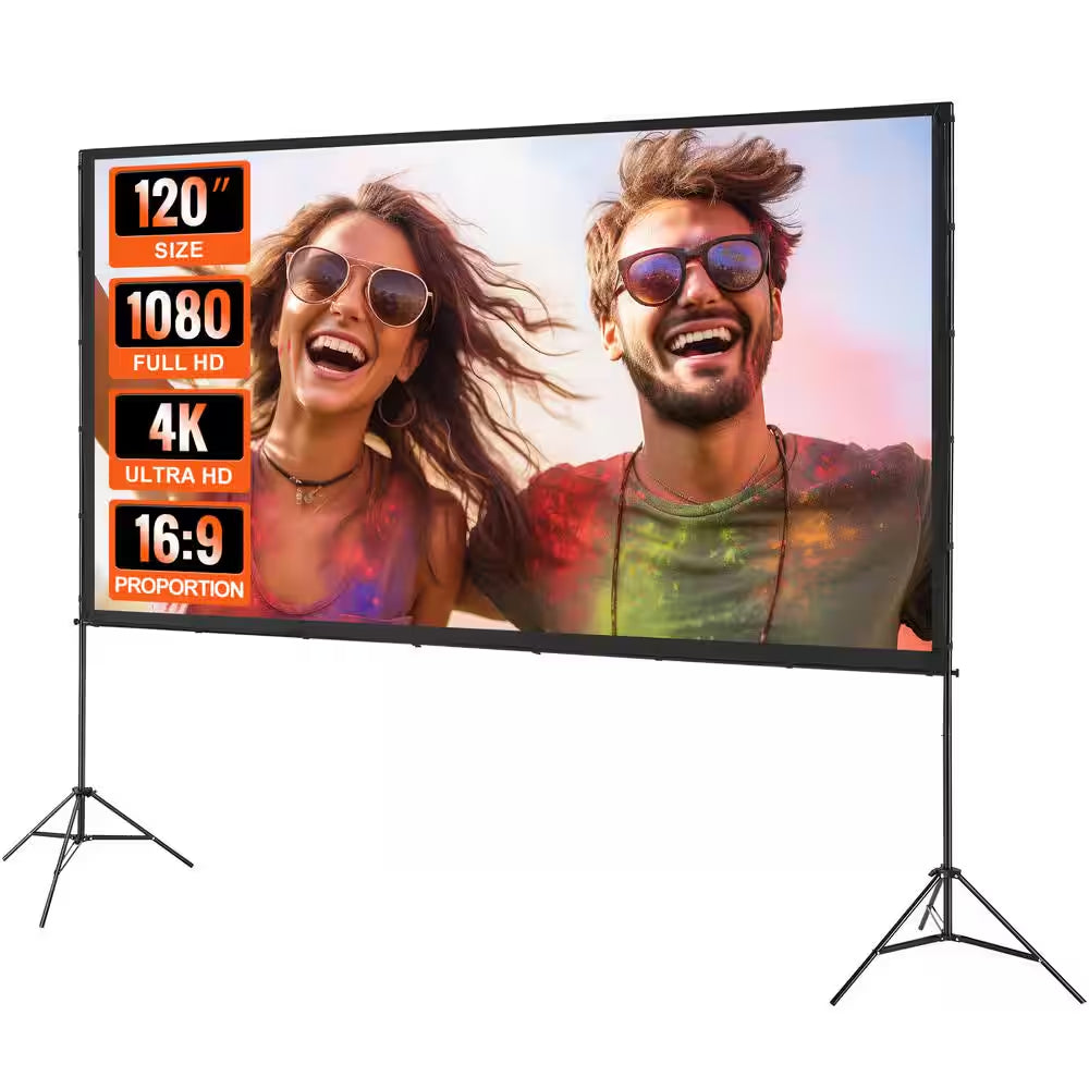 Projector Screen 120 In. with Stand Outdoor Movie Screen with Stand Wrinkle-Free Projection Screen
