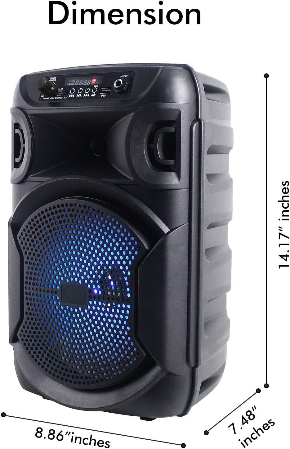 8 Inch Portable 800 Watts Bluetooth Speaker with Woofer & Tweeter, Festival PA LED Speaker with Bluetooth/Usb Card, True Wireless Stereo, 30 Feet BT Range
