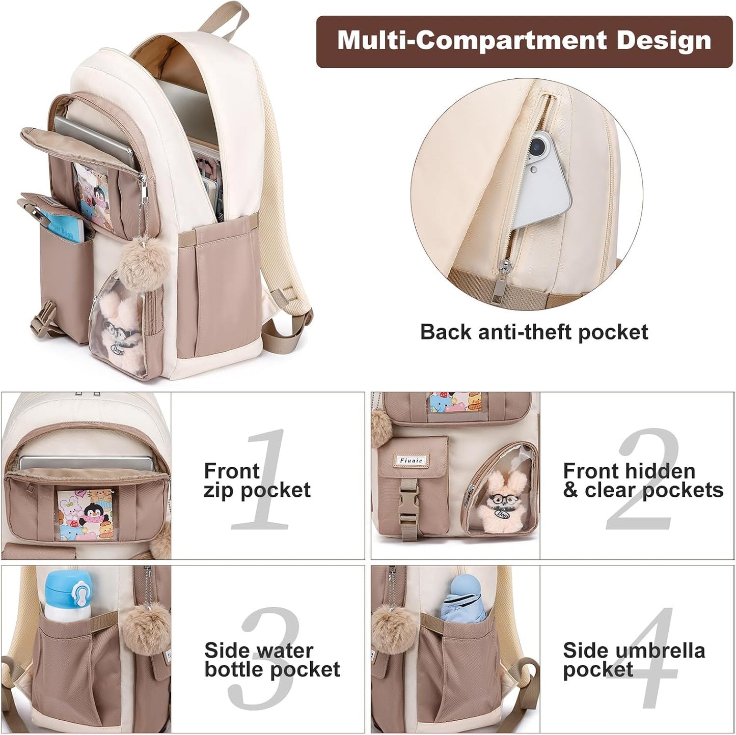 School Backpack for Teen Girls Bookbag: Large 17.3 Inch Backpacks for Kids Middle High School Bookbags Durable Laptop Backpack for Women Cute Student Casual Daypack for Travel Khaki Beige