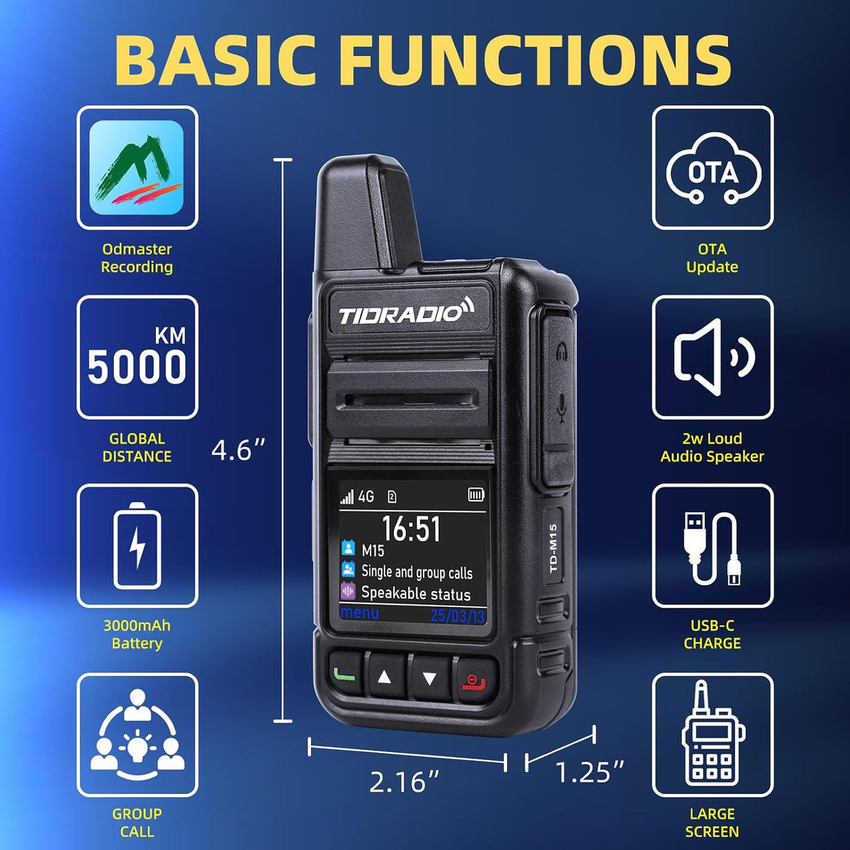 TD-M15 Rapid Global Walkie Talkies 5000 Mile Long Range Poc Radios, 4G LTE Unlimited Range Nationwide PTT Two Way Radios for Family, Logistics, Company, Construction with Sim Card (8Pcs)