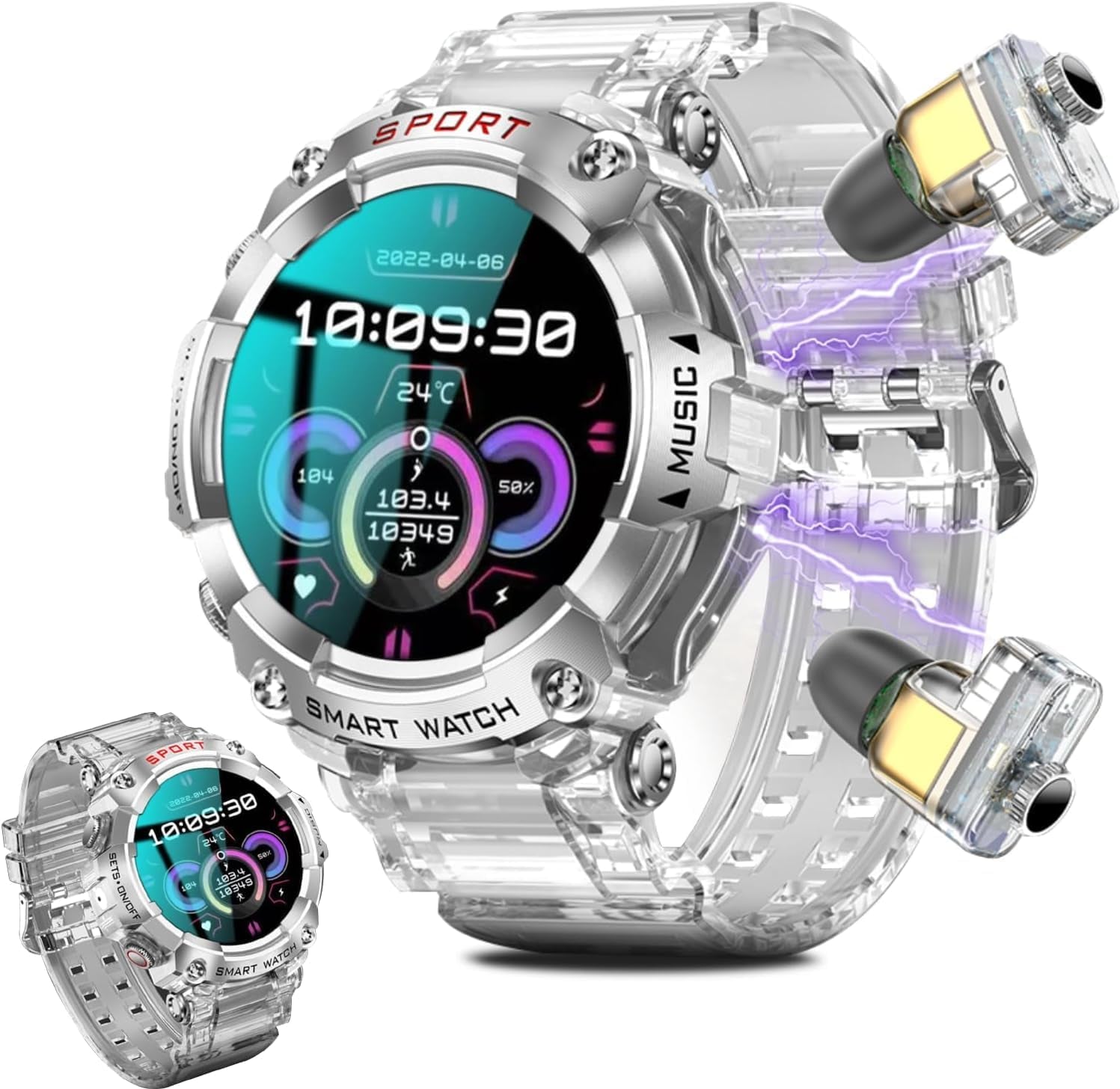 Smart Watch with Earbuds for Women Men,1.52" HD Touch Screen & Bluetooth Call (Make/Answer),Activity Tracker 2 in 1 Heart Rate Monitor,Bluetooth Watch with Local Music for Android Ios