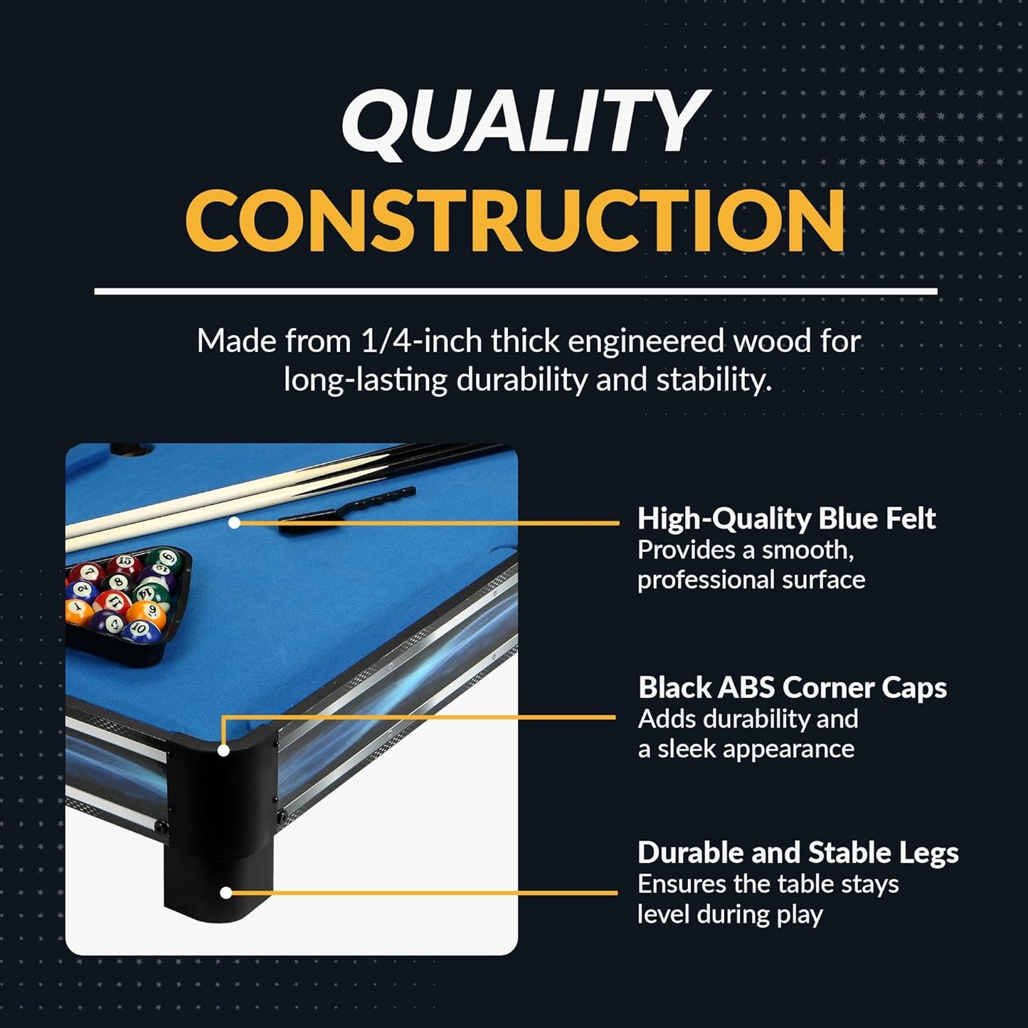 Breakout 40-In Tabletop Billiards Set for Dining or Game Tables – Compact Blue Pool Playing Surface with Cue Sticks, Ball Kit, Triangle, Chalk & Brush – Lightweight Portable Indoor Fun