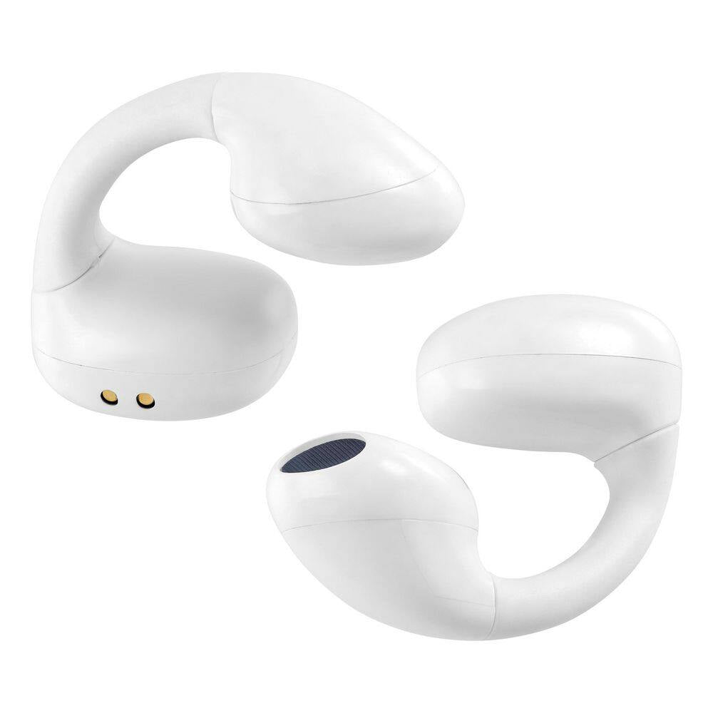 White Truly Wireless Bluetooth Open Ear Clip, Supports Siri and Google Assistants, Sweatproof Earbud and In-Ear