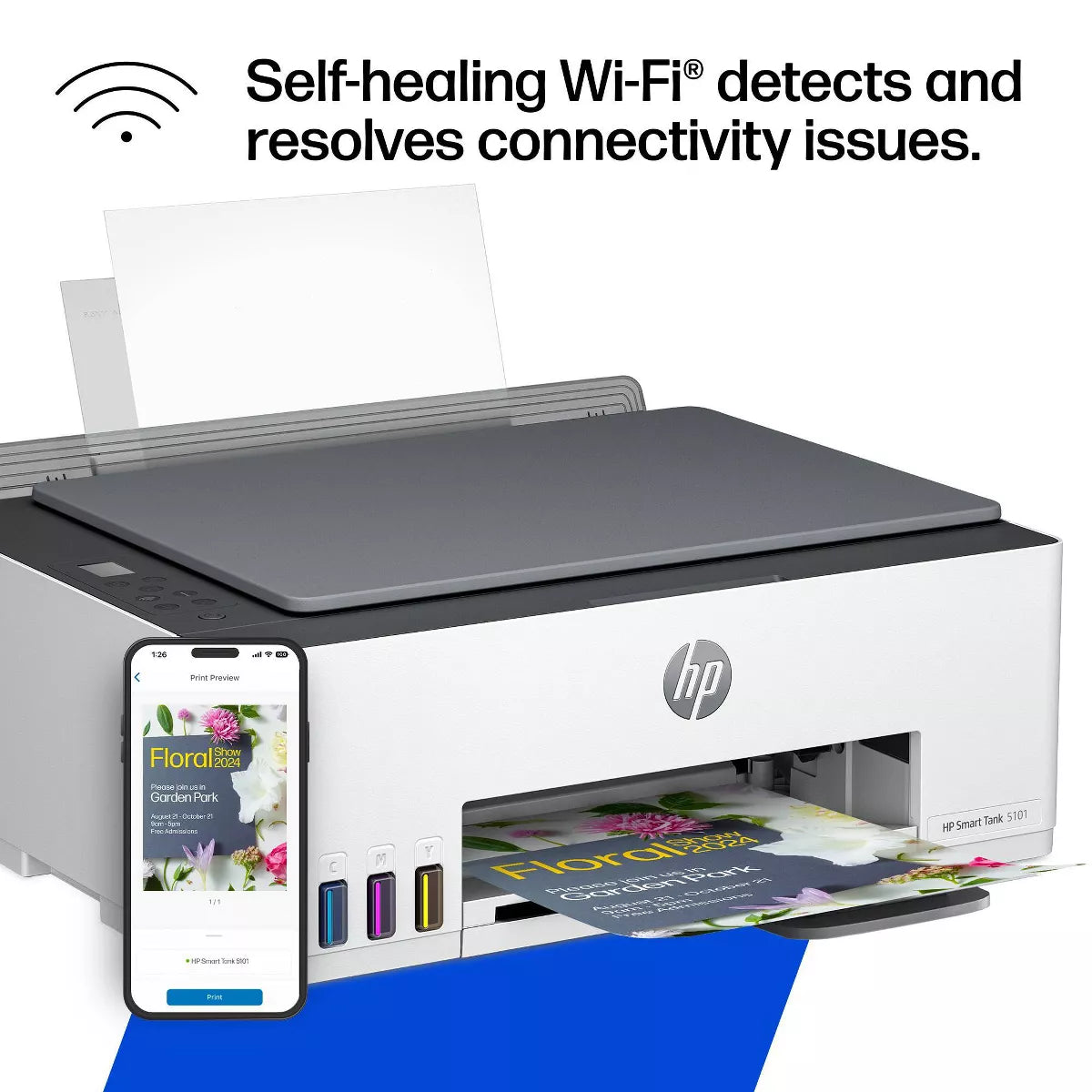 HP Smart Tank 5101 Wireless All-In-One Color Refillable Supertank Printer, Scanner, Copier (1F3Y0A)