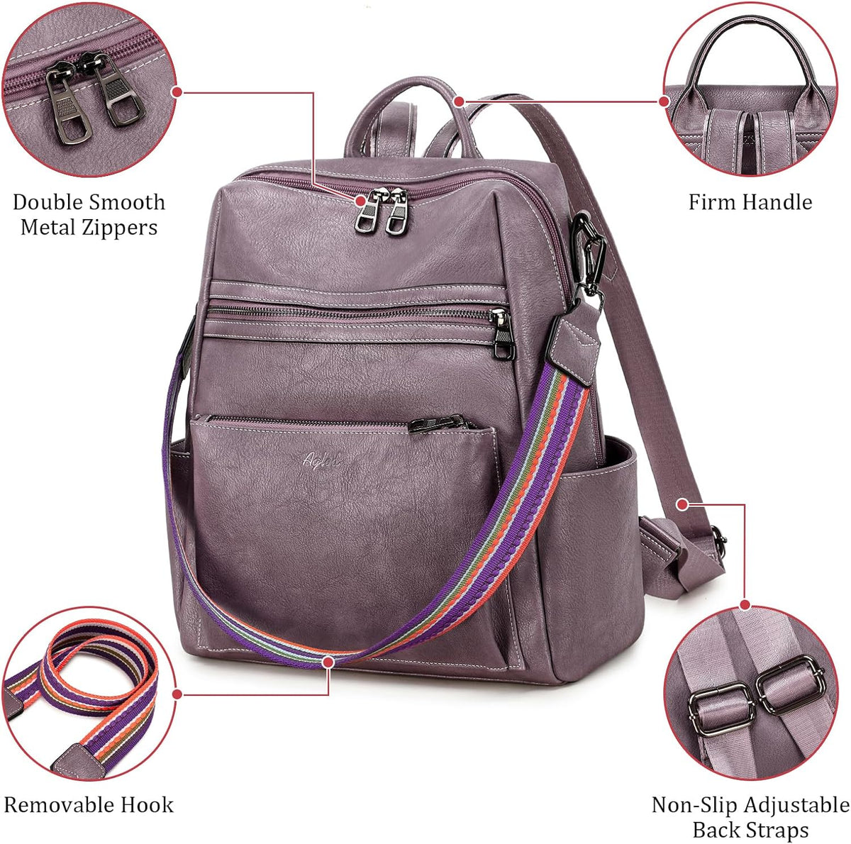 Leather Backpack Purse for Women Designer Ladies Shoulder Bag Fashion Faux Work Travel Handbags