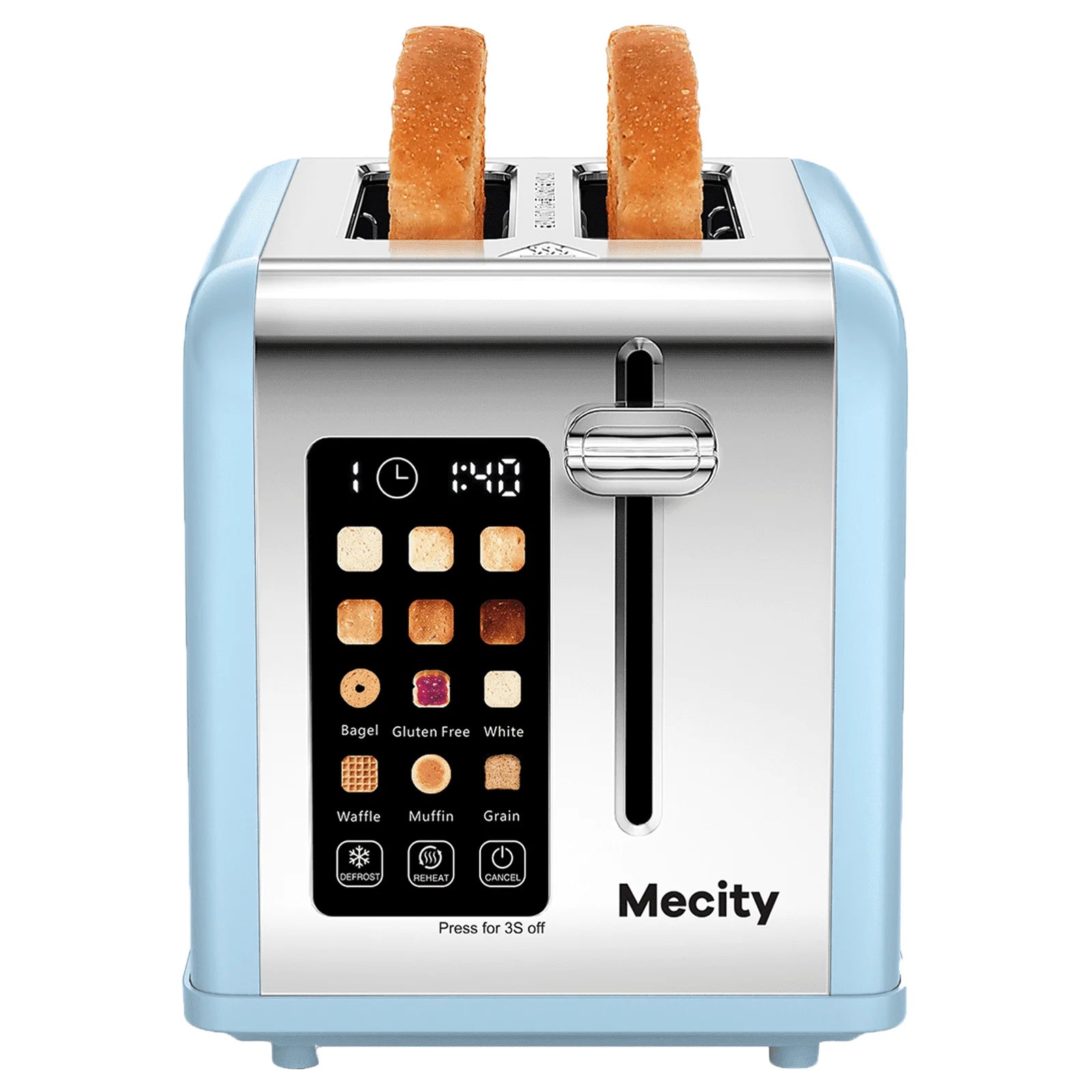 4-Slice Toaster with Touchscreen, Stainless Steel, Wide Slots, 6 Browning Settings, Digital Display, Reheat, Defrost, Crumb Tray, Matte Black